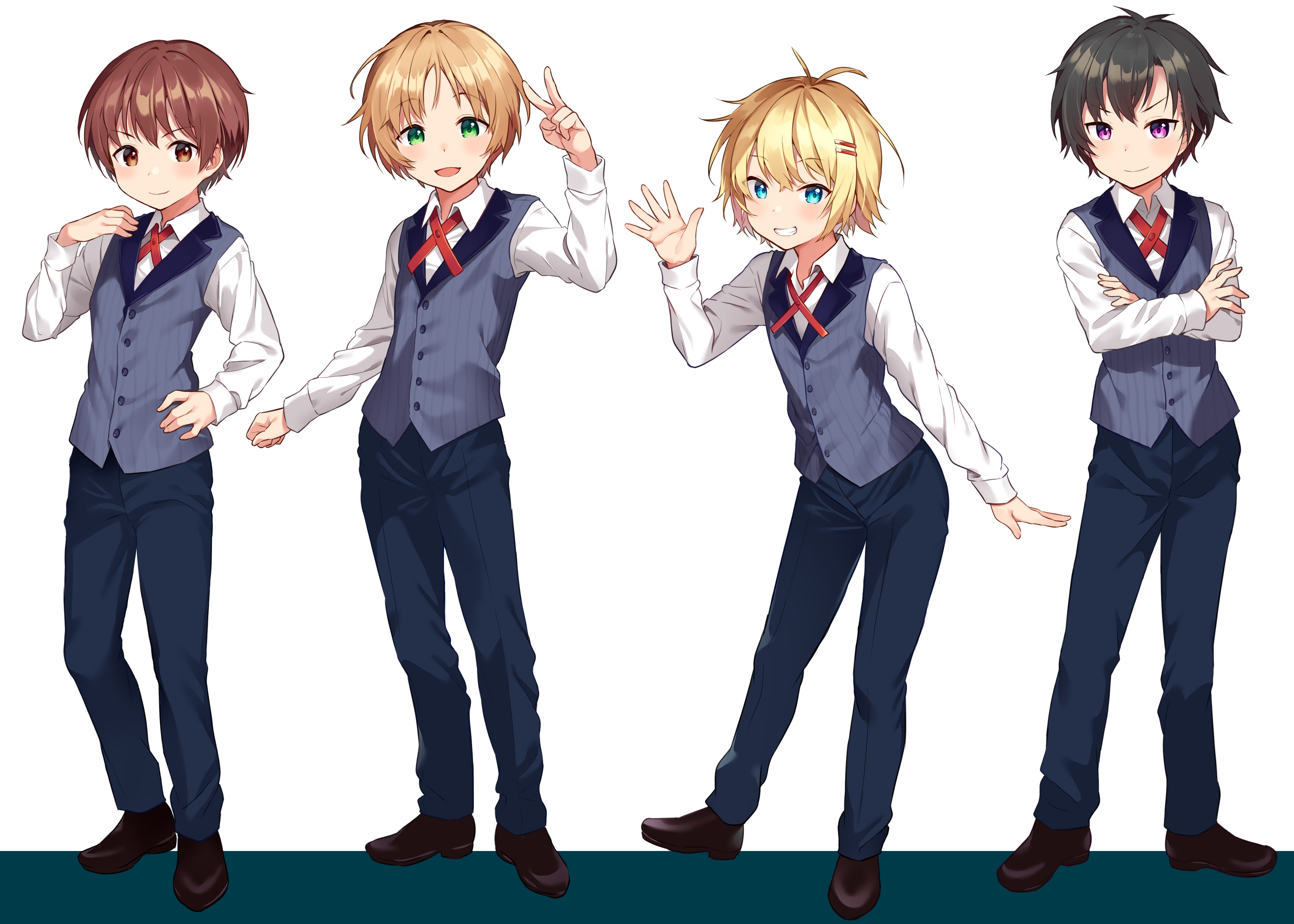 Four anime boys in school uniforms 4K HD Wallpaper