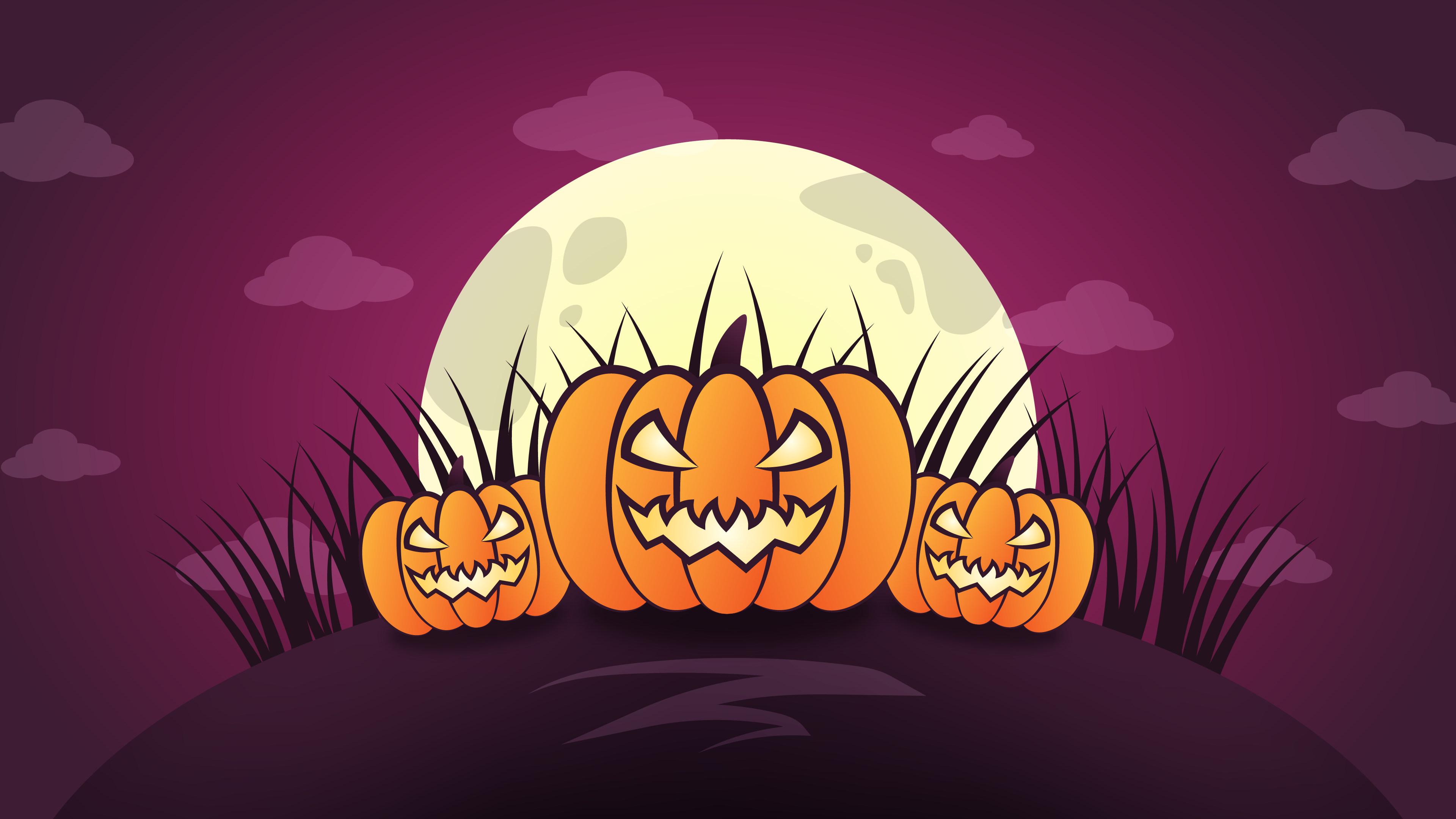 Halloween Pumpkins Under a Full Moon 4K HD Wallpaper