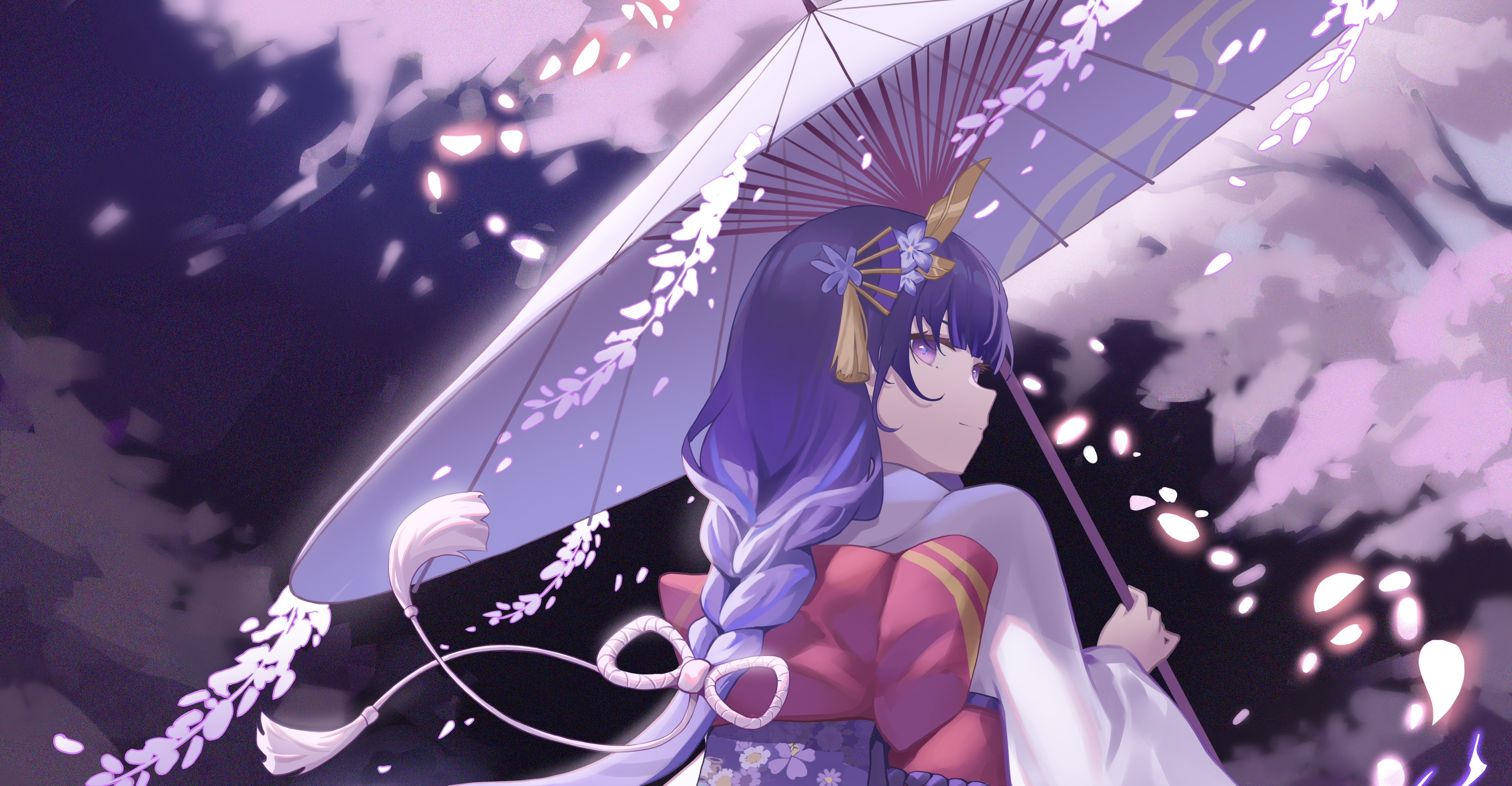 Raiden Shogun from Genshin Impact with umbrella HD Wallpaper