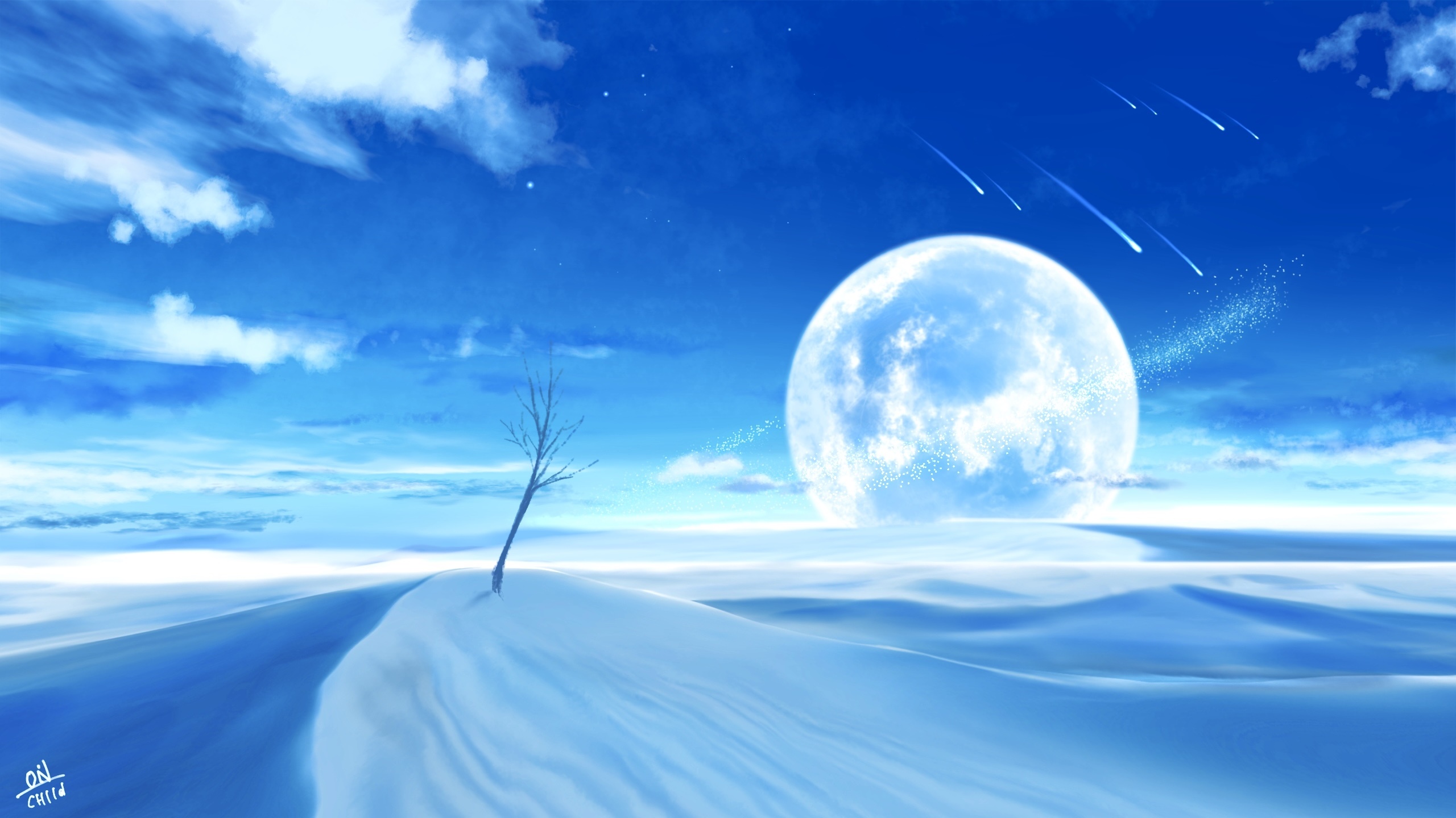 Sci Fi Desert Landscape with Planet Rise and Shooting Stars HD Wallpaper