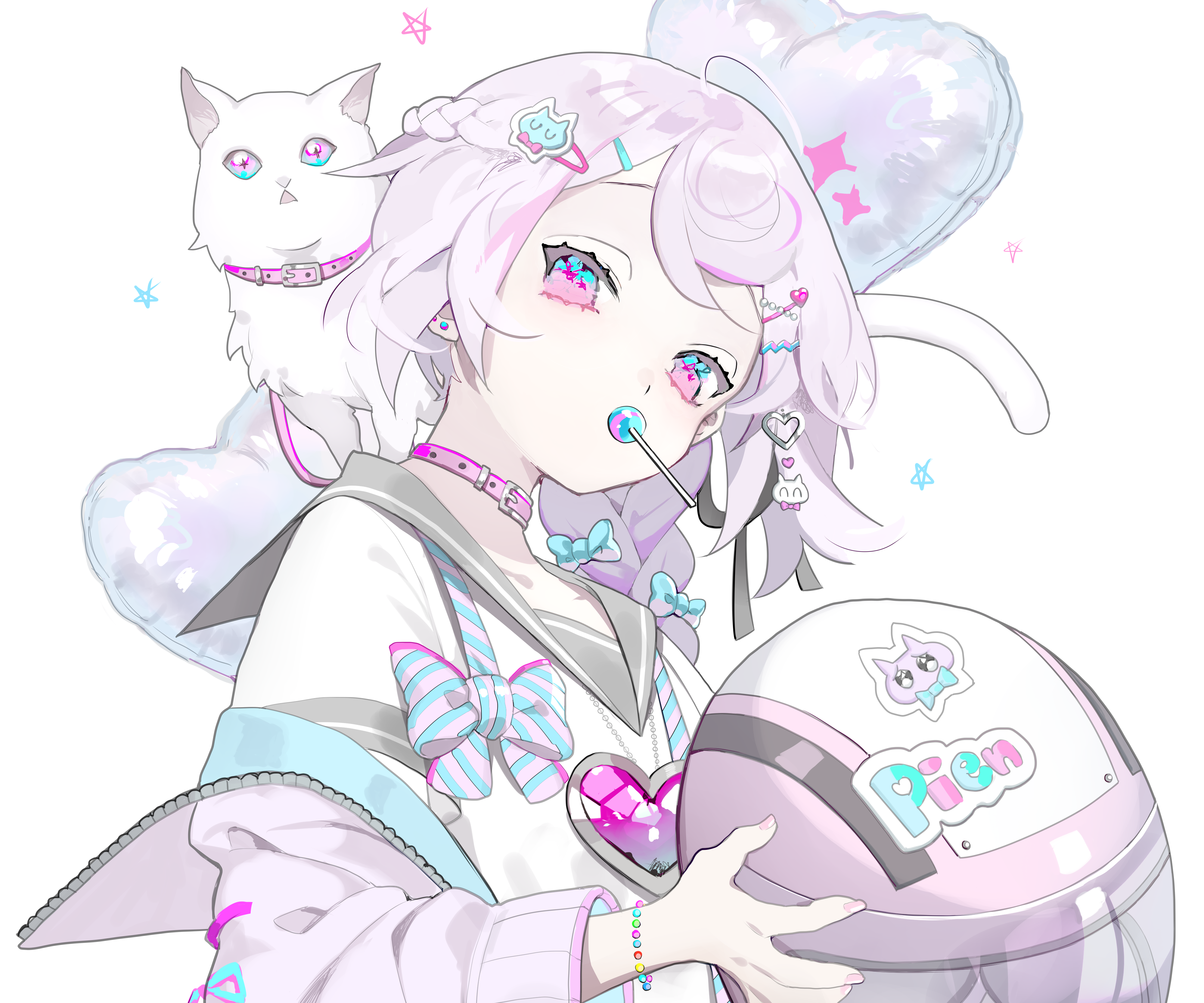 Girl with cat and helmet HD Wallpaper