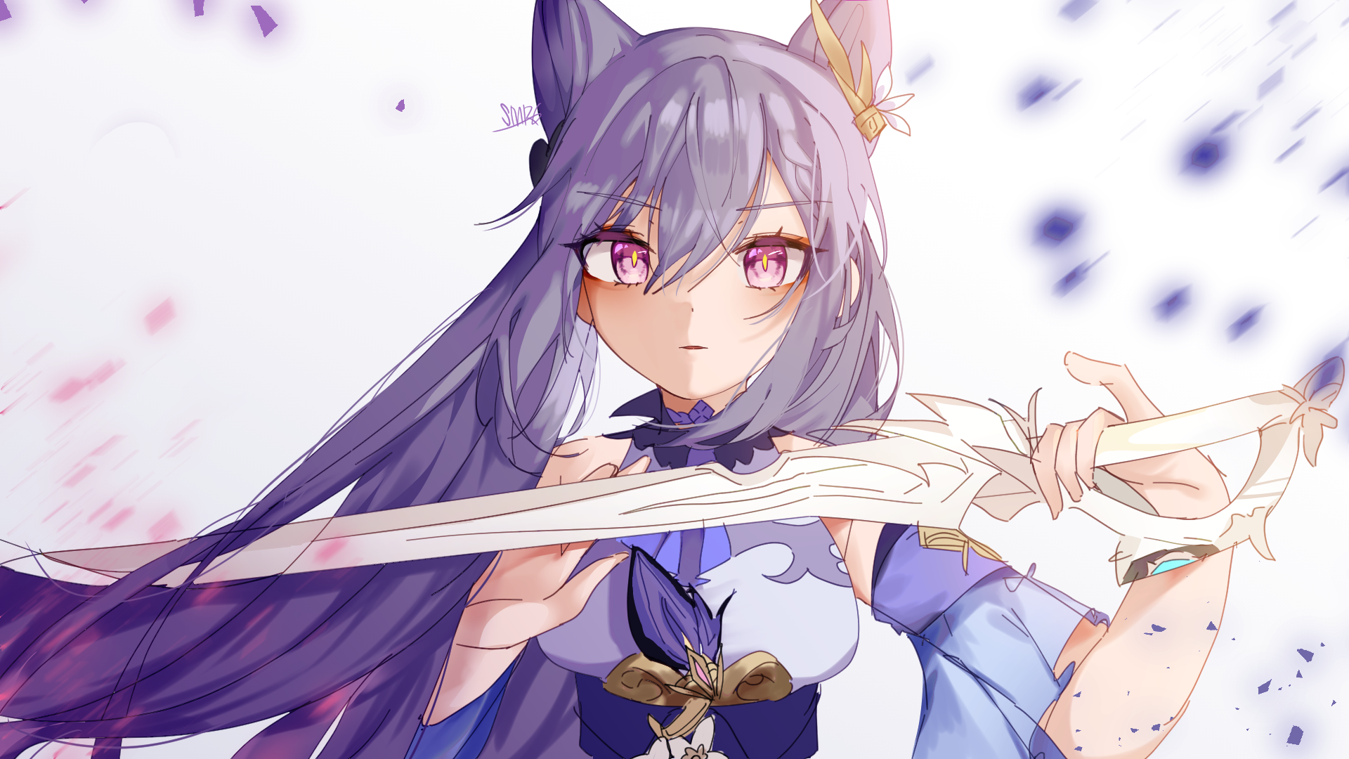 Keqing from Genshin Impact with a sword HD Wallpaper