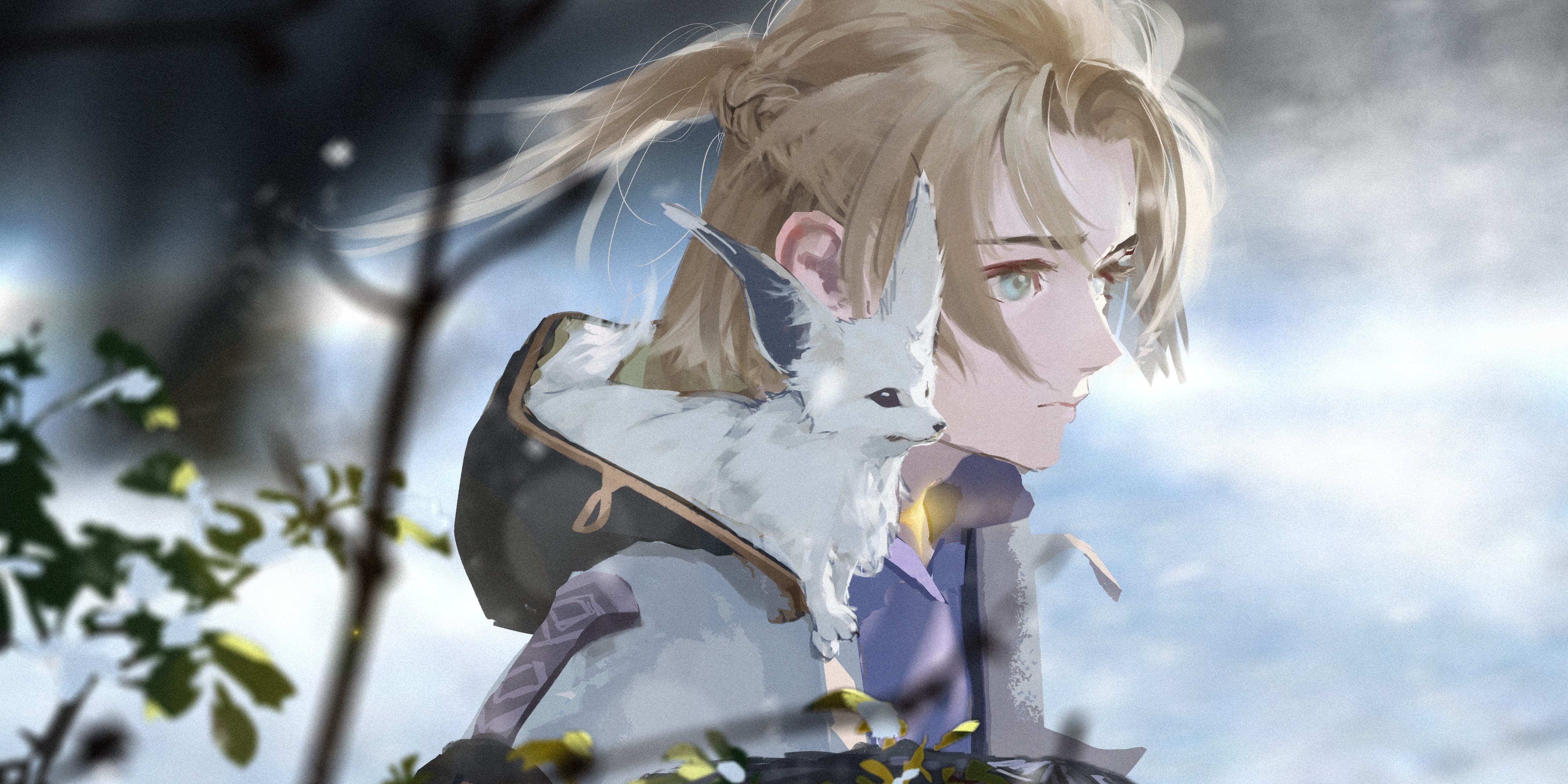 Albedo with a white fox from Genshin Impact HD Wallpaper
