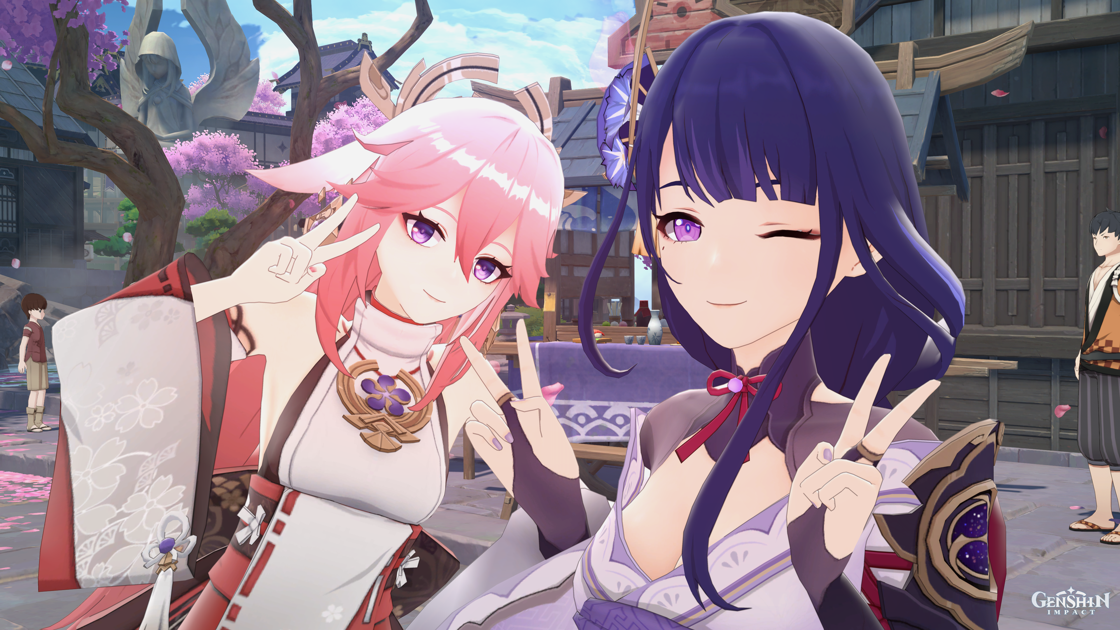 Yae Miko and Raiden Shogun from Genshin Impact 4K HD Wallpaper