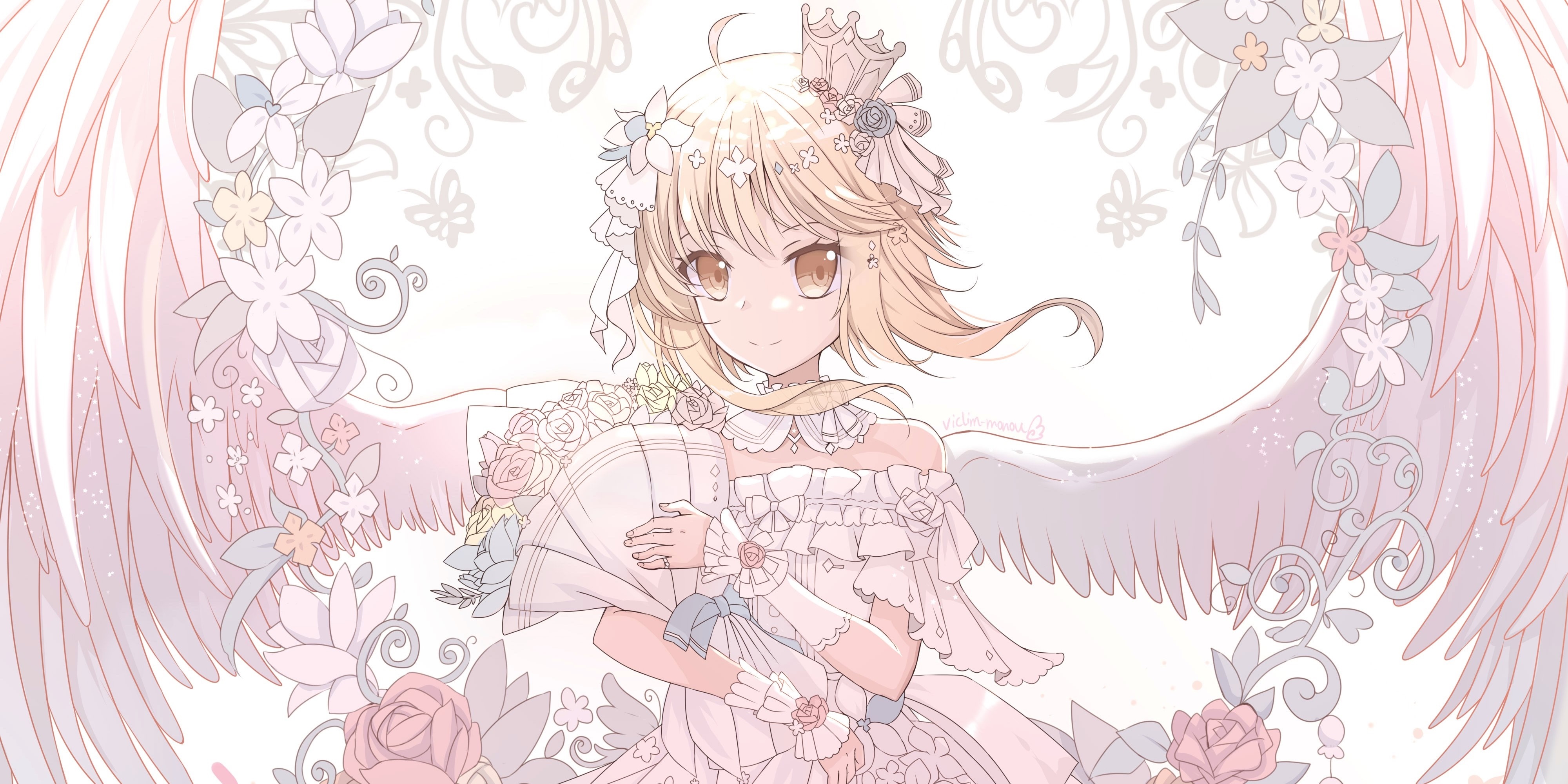 Lumine from Genshin Impact with Wings and Flowers HD Wallpaper
