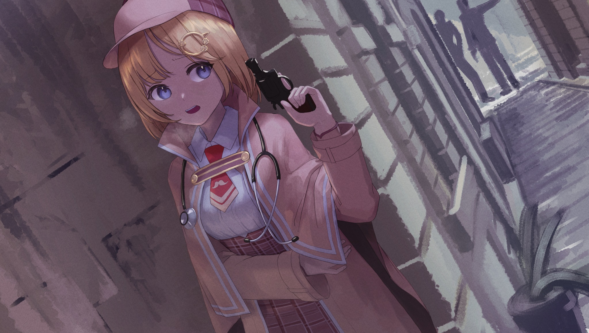 Watson Amelia from Hololive holding a gun HD Wallpaper