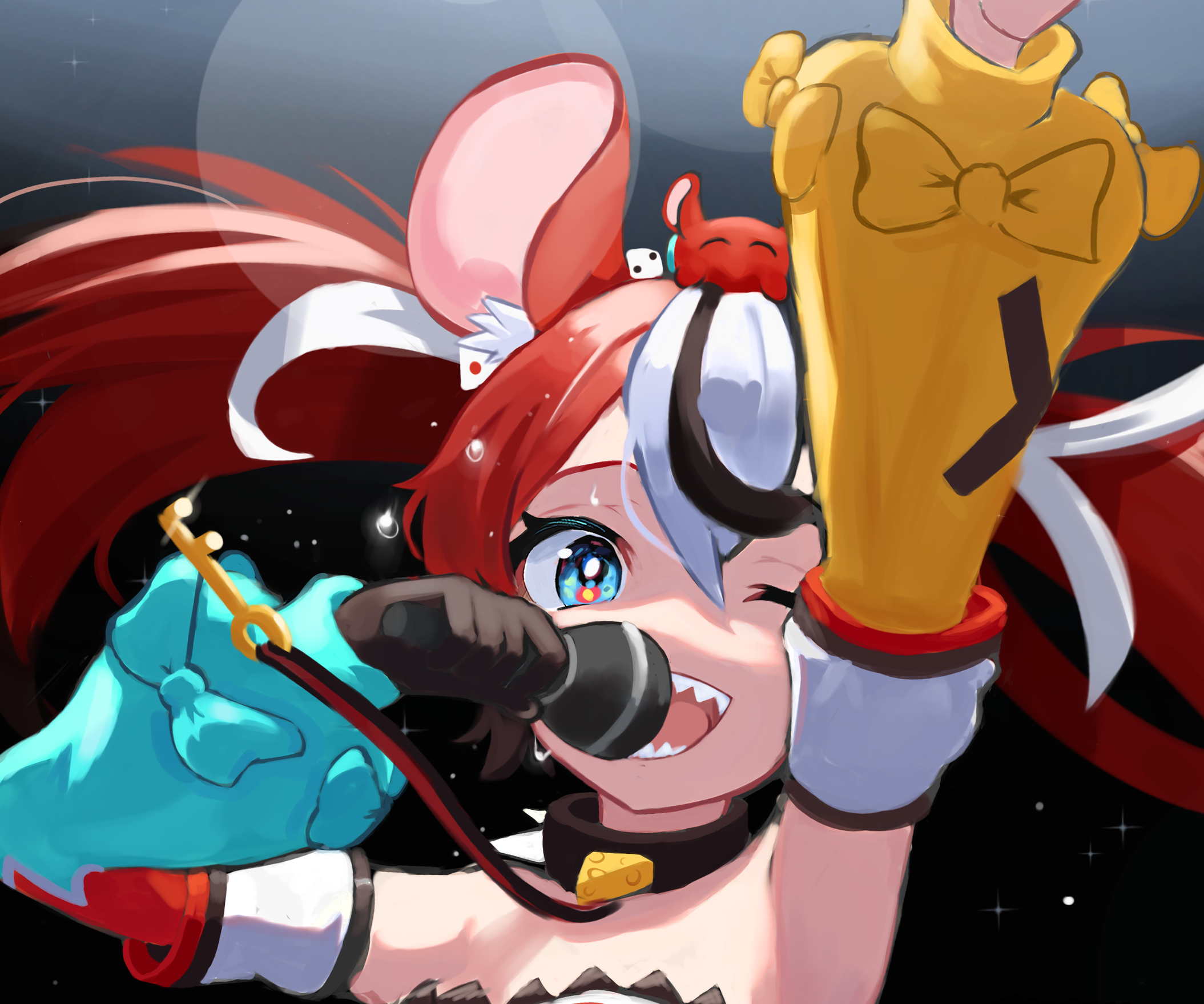Hakos Baelz from Hololive singing with a microphone HD Wallpaper