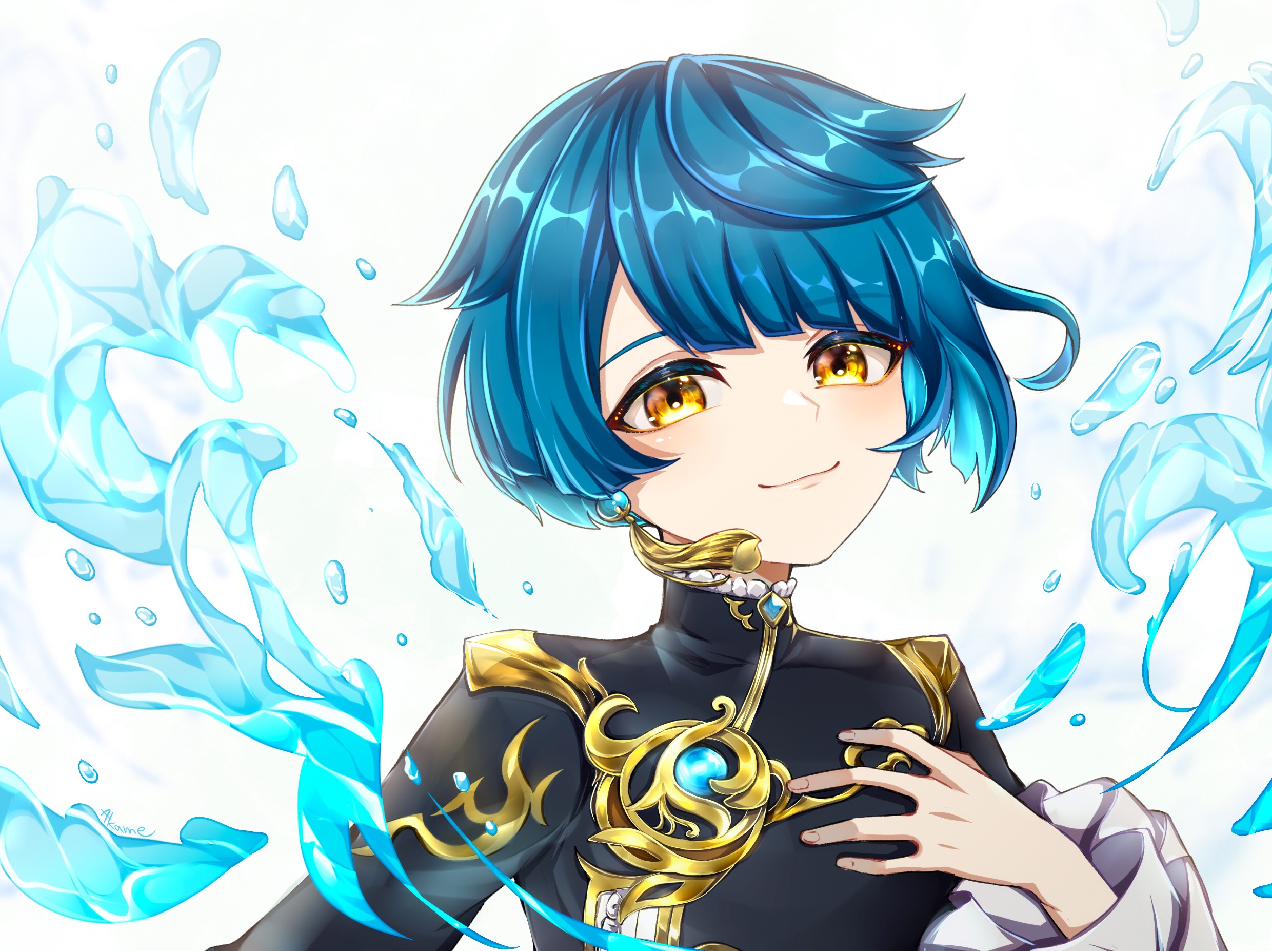 Xingqiu from Genshin Impact with water effects HD Wallpaper