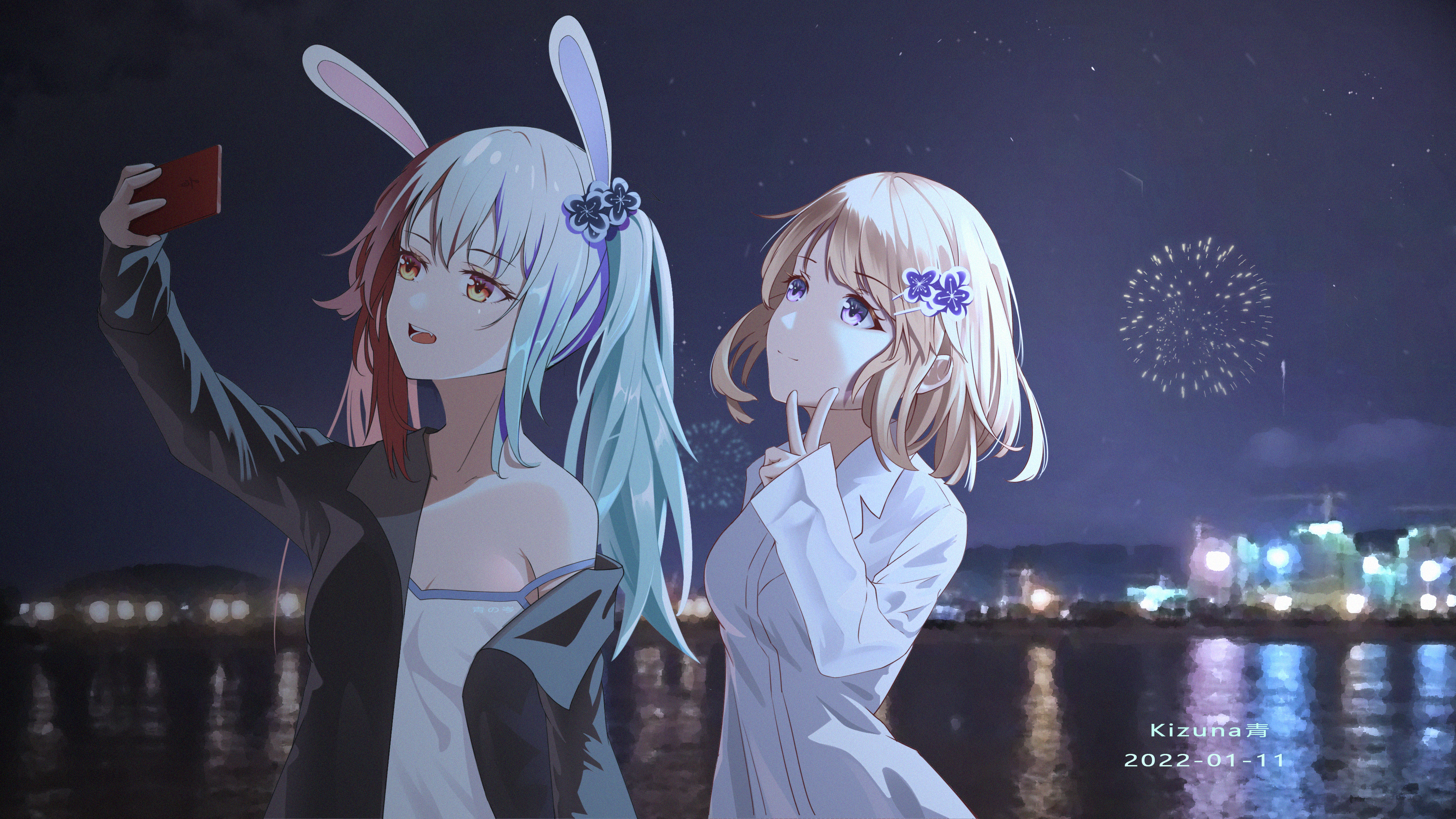 Azur Lane Z23 and Laffey taking a selfie at night HD Wallpaper