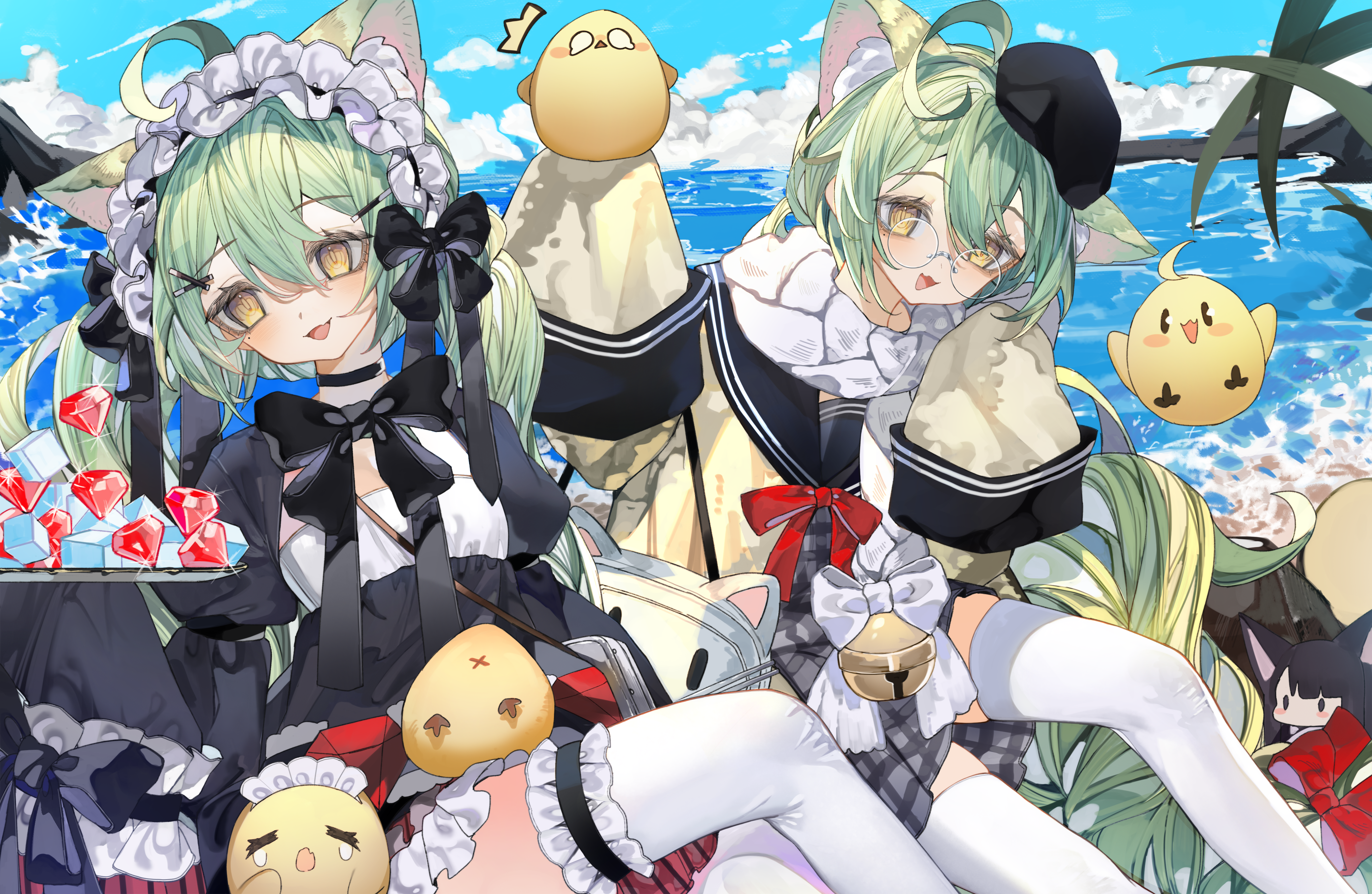 Akashi from Azur Lane on a beach with chicks HD Wallpaper