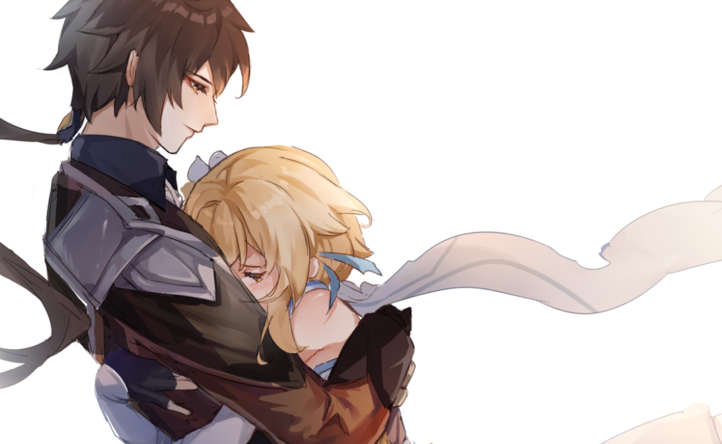 Lumine and Zhongli from Genshin Impact HD Wallpaper