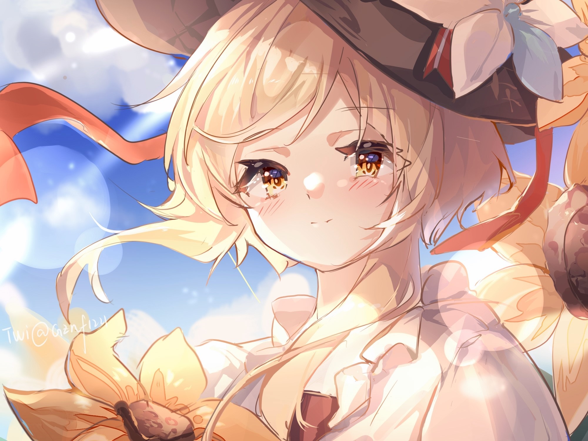 Lumine from Genshin Impact with sunflowers HD Wallpaper