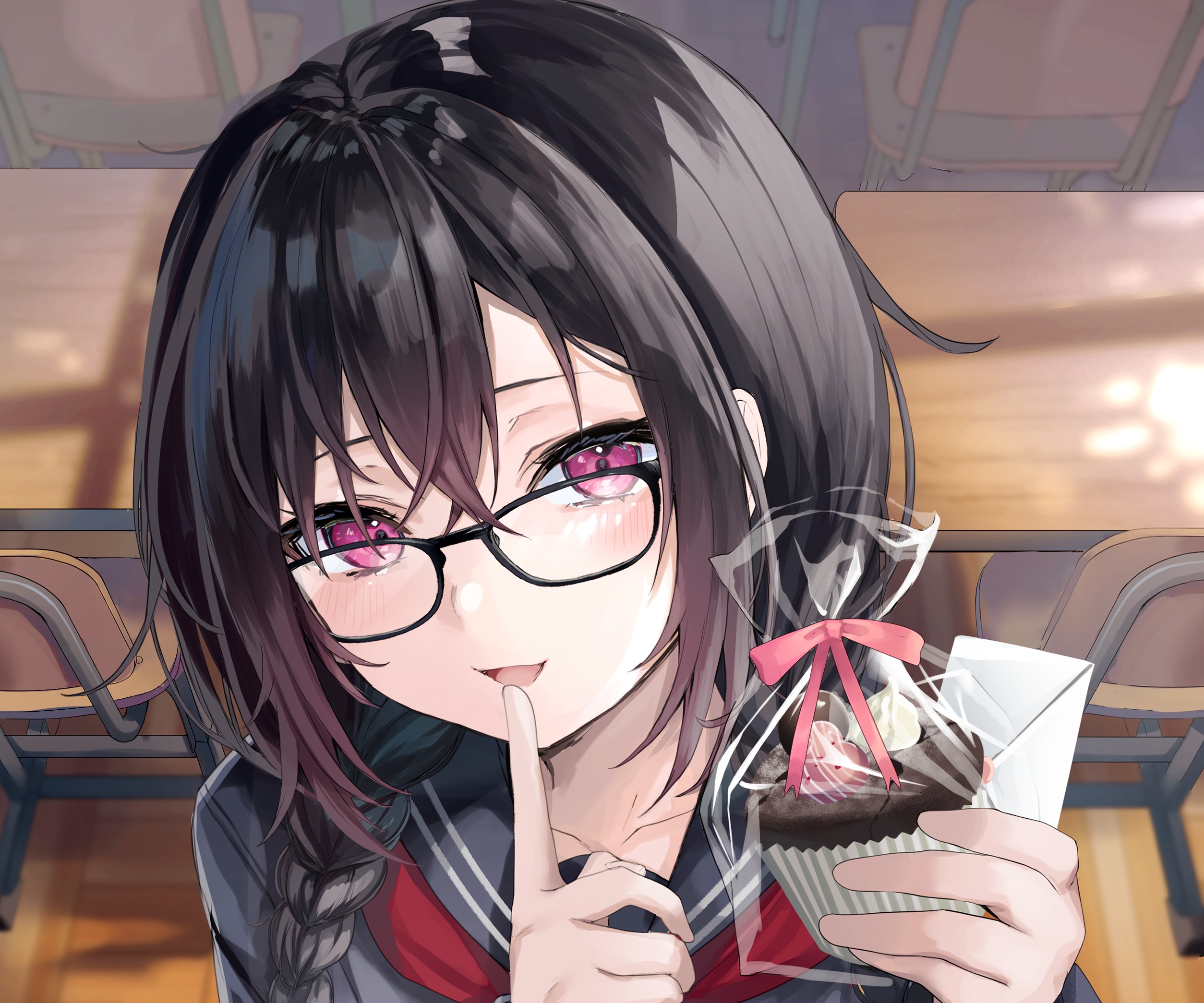 Girl with glasses holding a cupcake HD Wallpaper