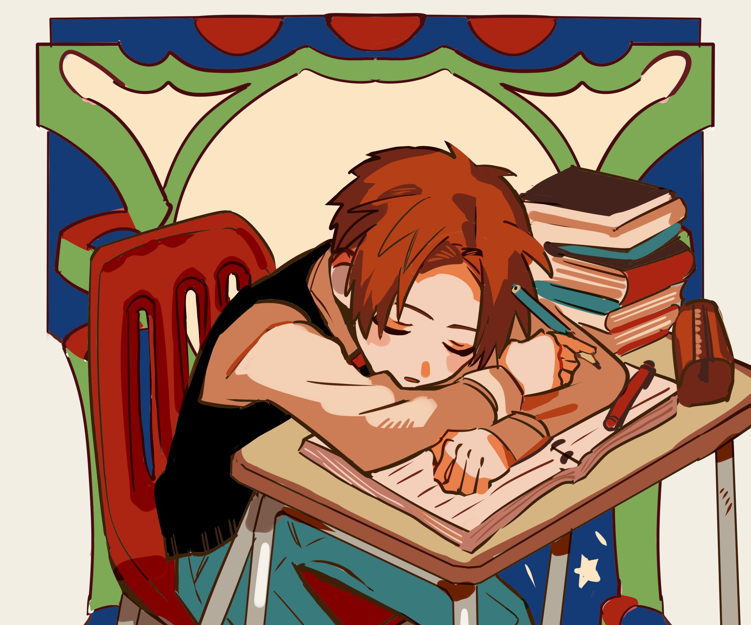 Aoi Akane sleeping at a desk from Jibaku Shounen Hanako-kun HD Wallpaper