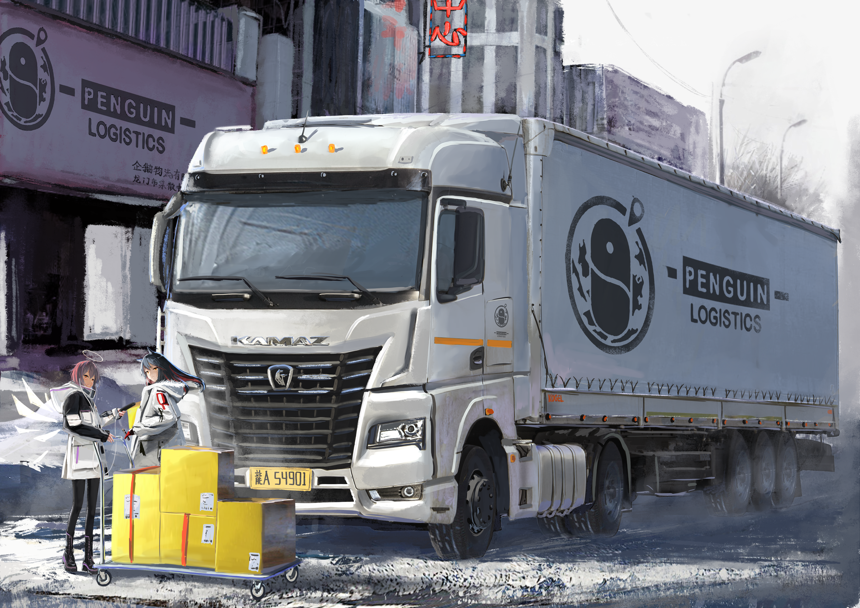Exusiai and Texas from Arknights with Kamaz truck HD Wallpaper