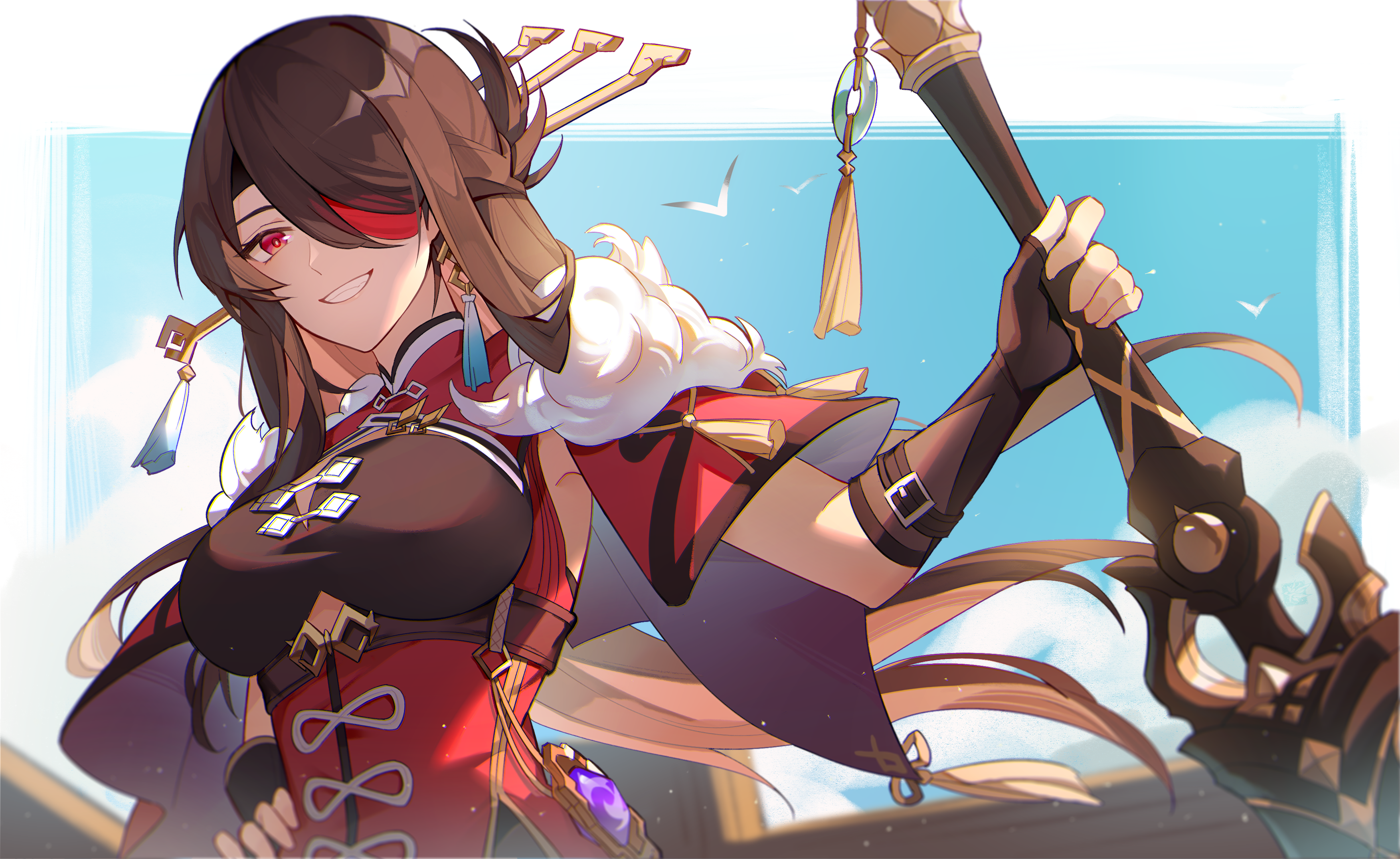 Beidou from Genshin Impact with a polearm HD Wallpaper
