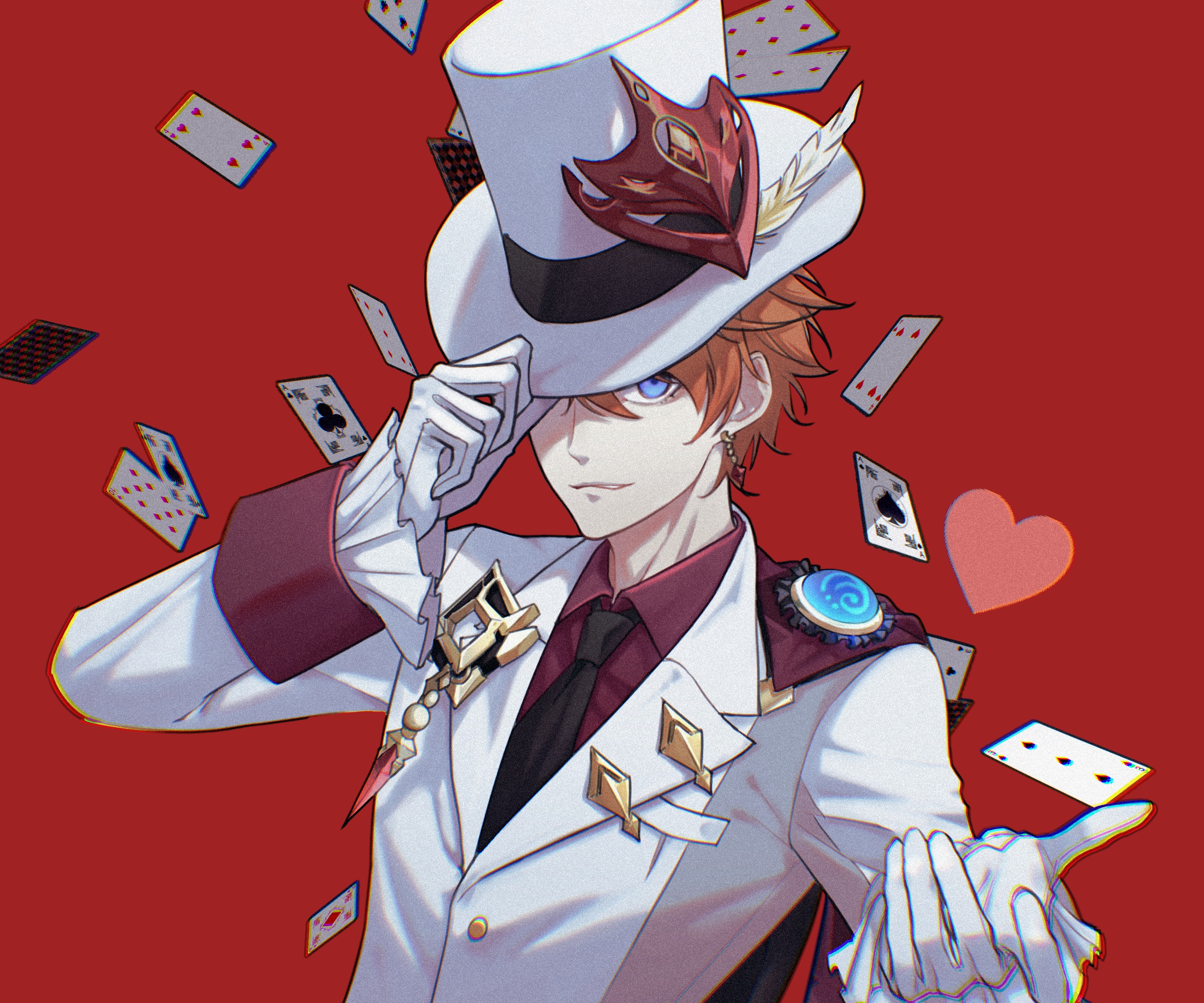 Tartaglia Childe from Genshin Impact with cards HD Wallpaper