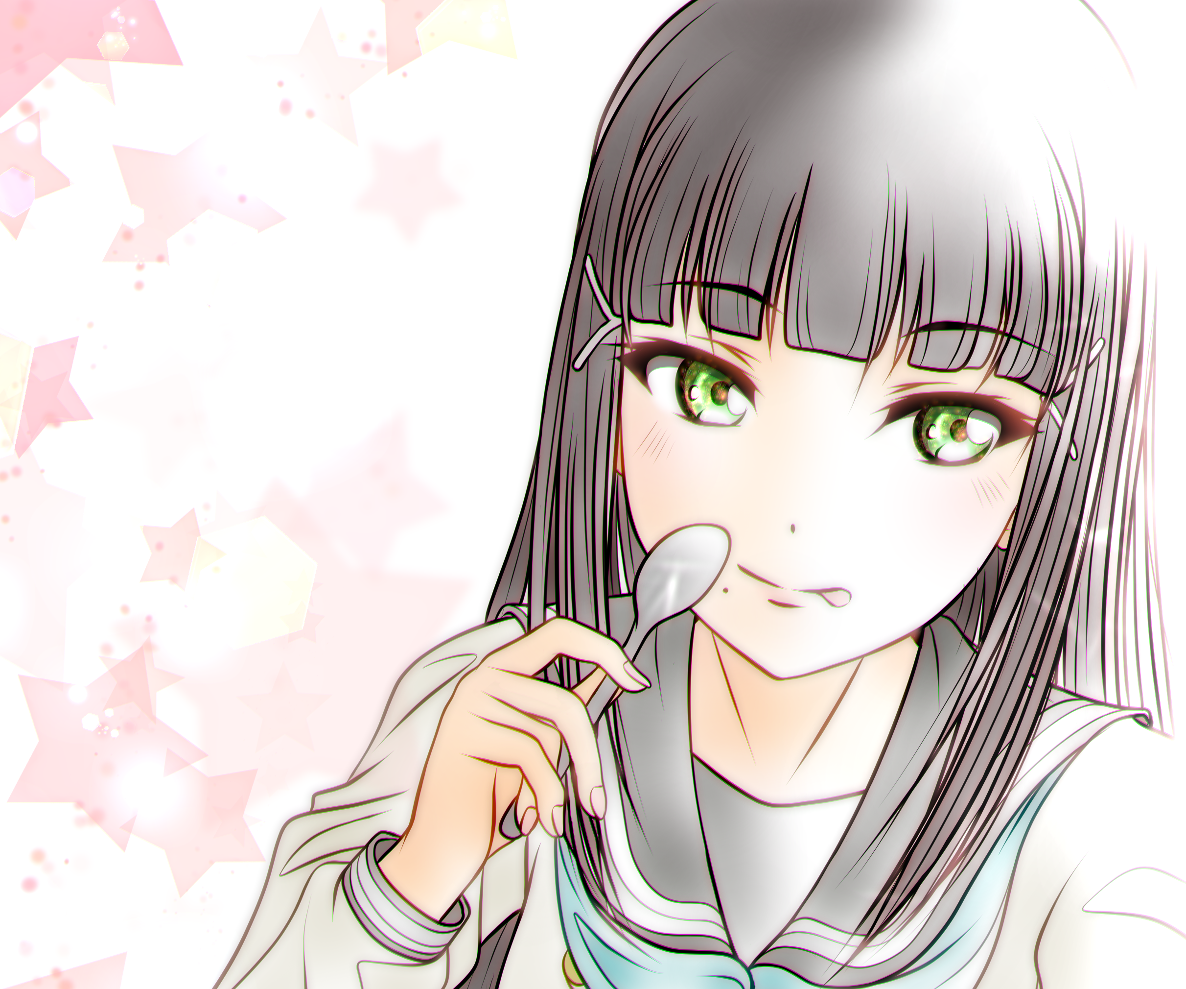 Dia Kurosawa from Love Live! Sunshine!! eating with a spoon HD Wallpaper