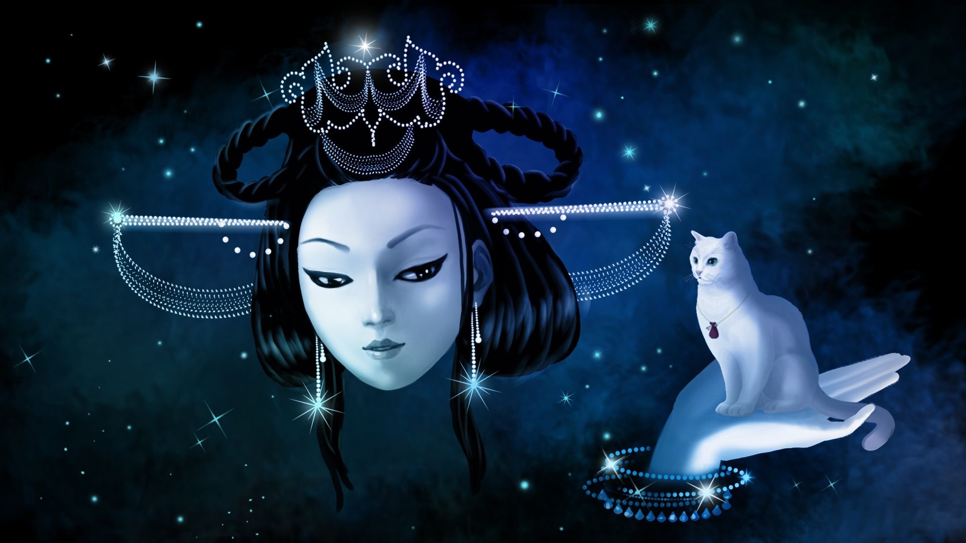 Libra Zodiac Woman with White Cat HD Wallpaper