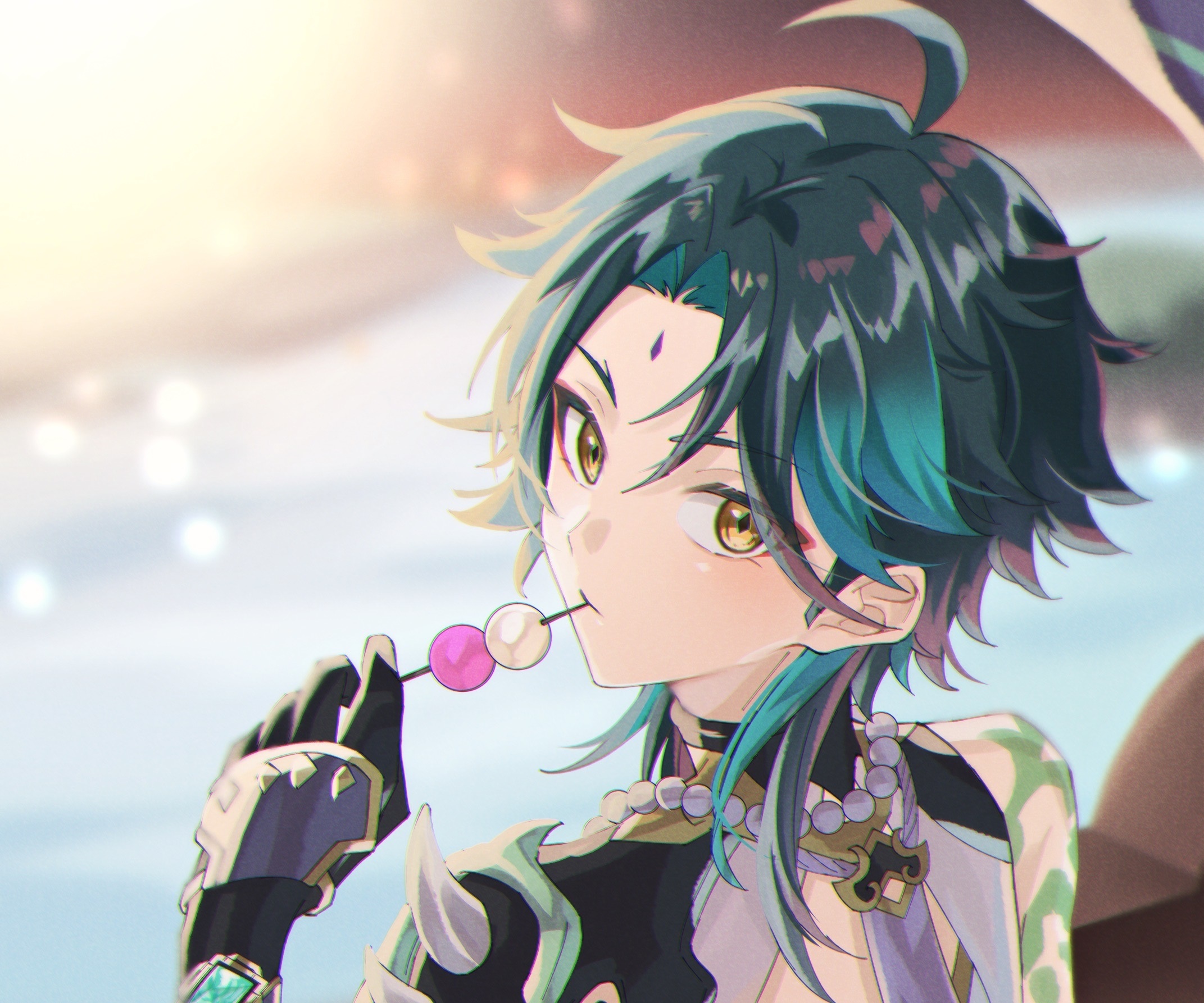 Xiao from Genshin Impact eating dango HD Wallpaper