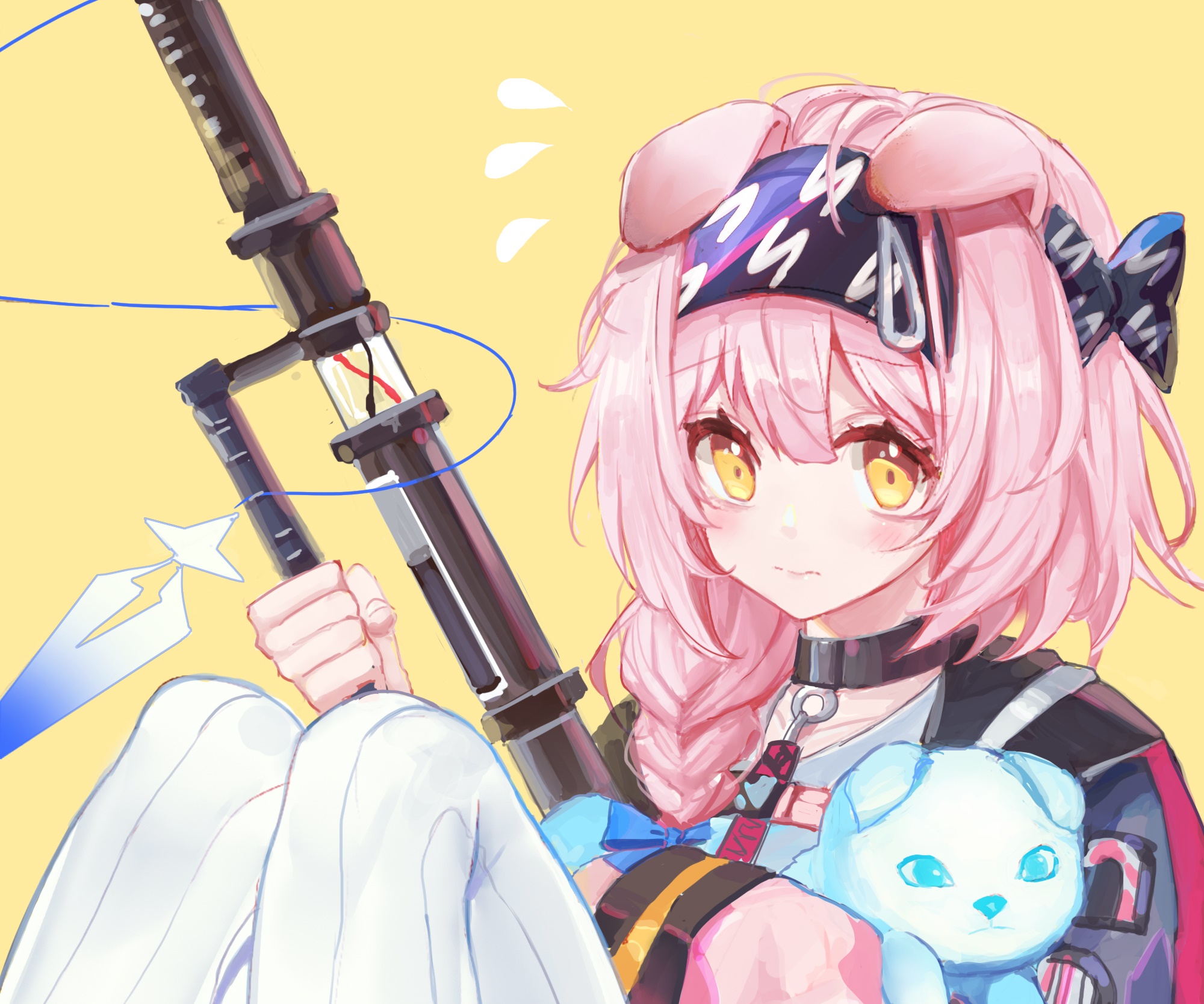 Goldenglow from Arknights holding a weapon and a plush toy HD Wallpaper