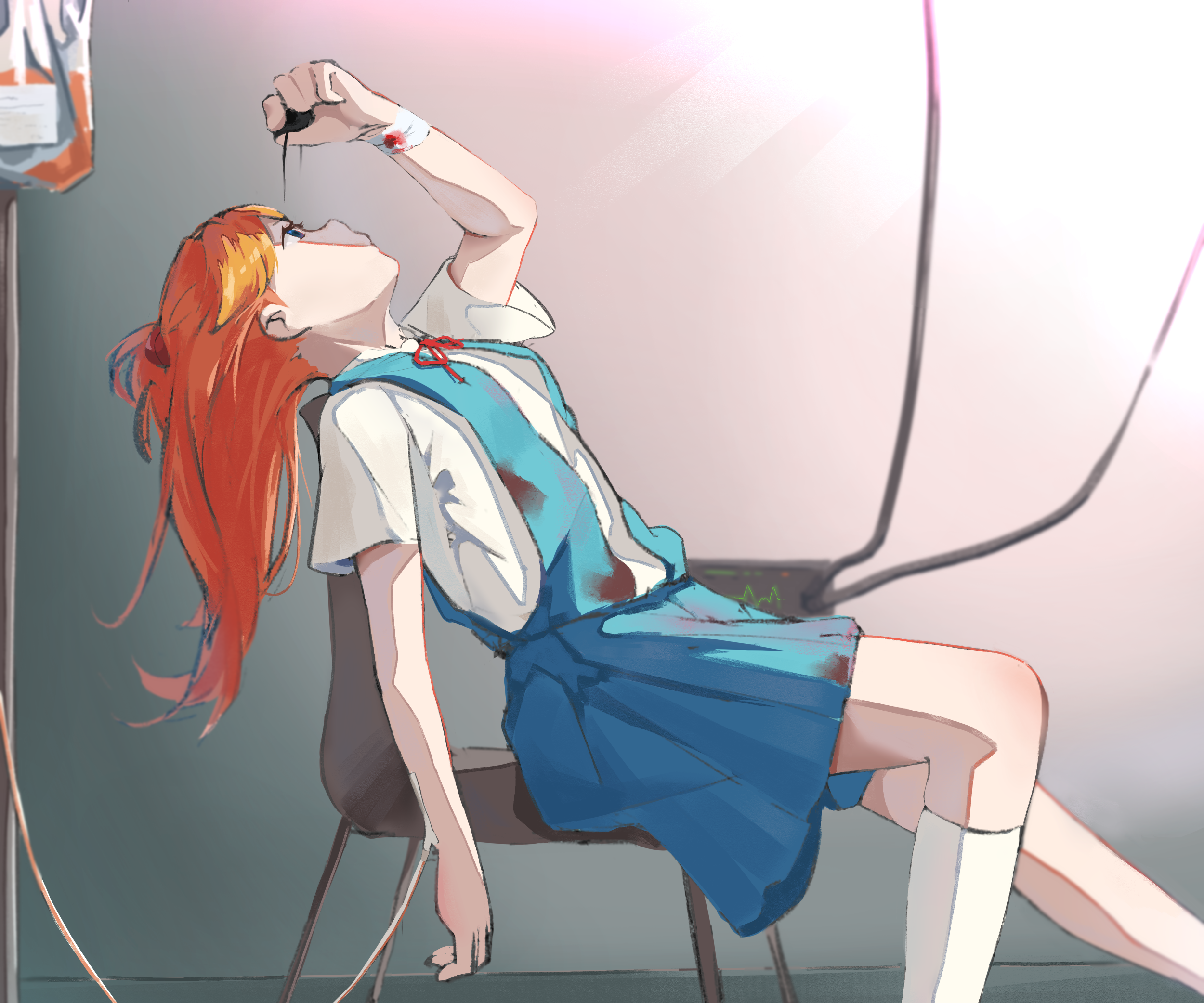 Asuka Langley Soryu from Neon Genesis Evangelion in hospital HD Wallpaper