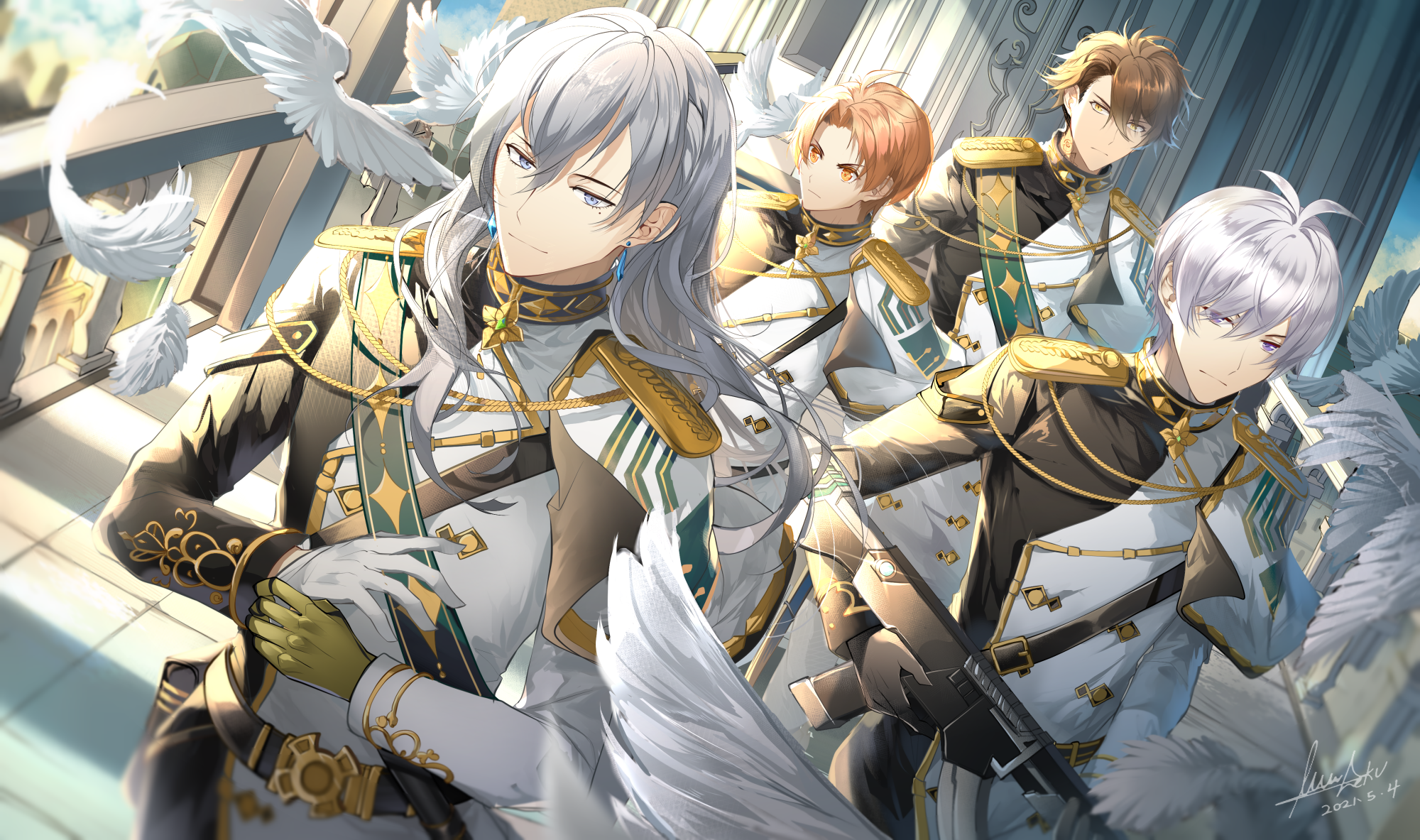 Four men in military uniforms with doves HD Wallpaper