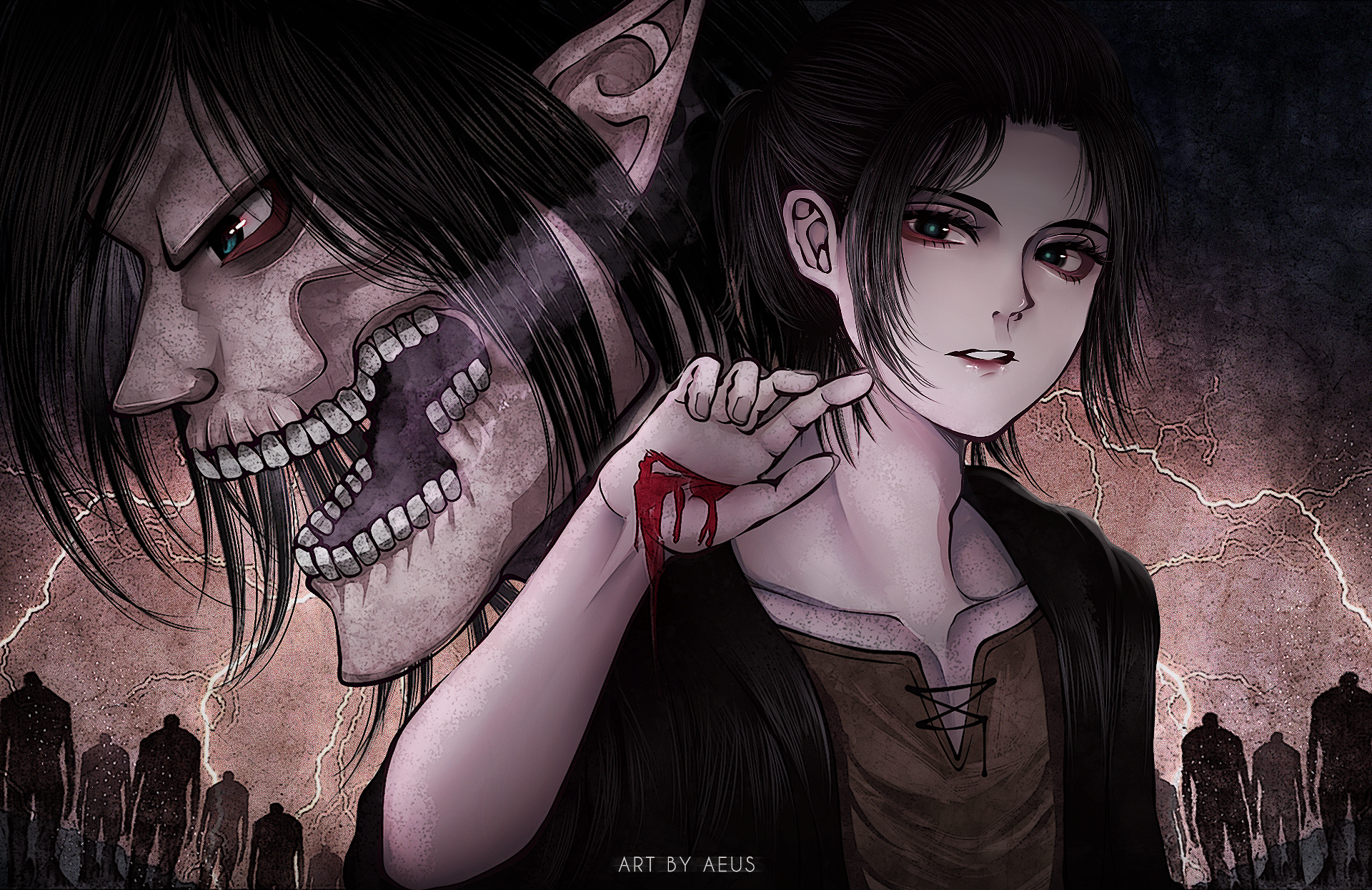 Eren Yeager and Attack Titan from Attack on Titan HD Wallpaper