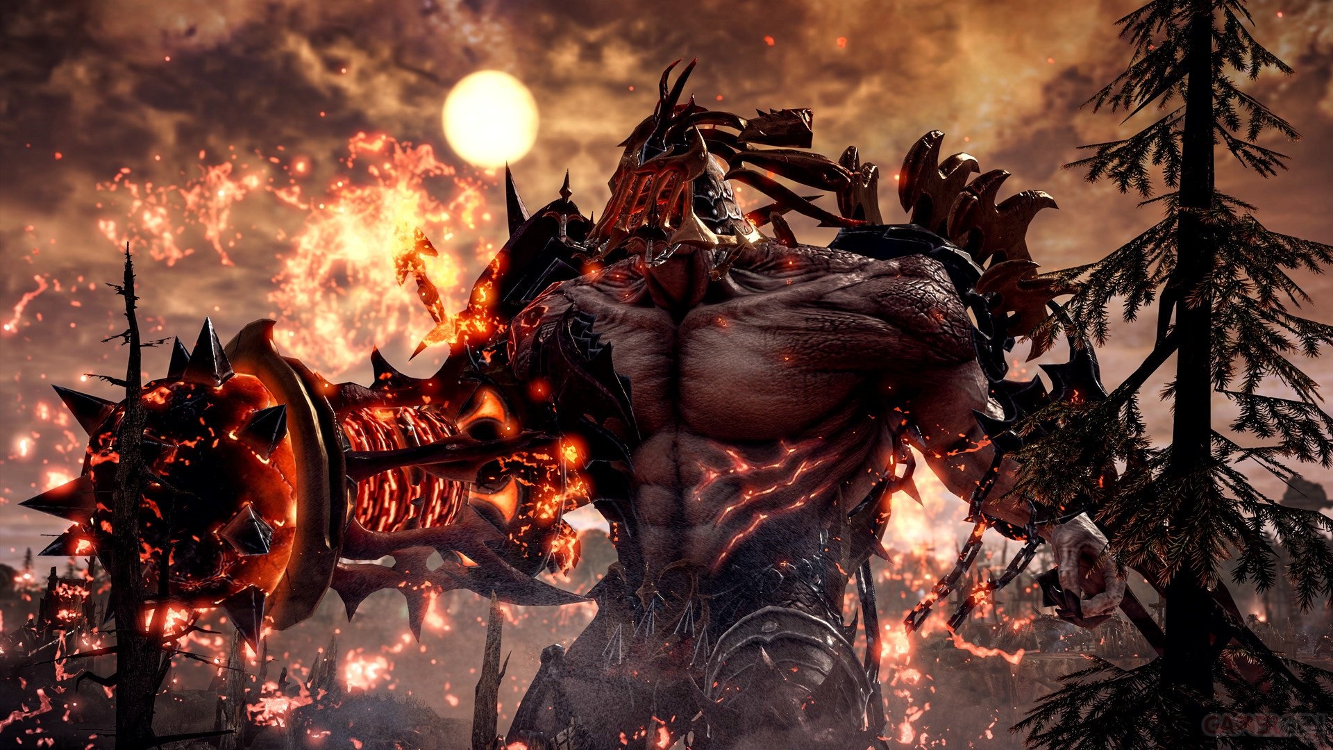 Demon with fiery weapon in Lost Ark HD Wallpaper