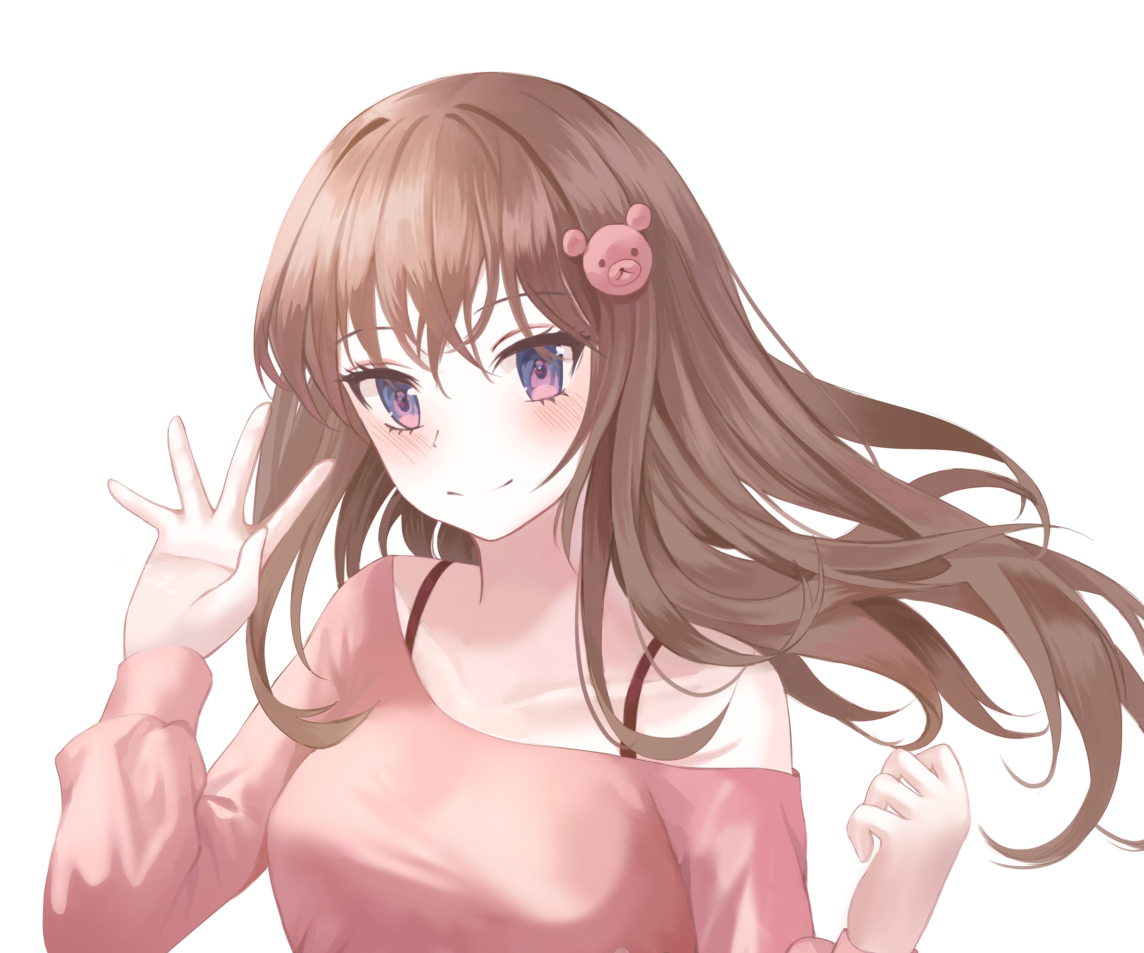 Anime girl with brown hair and pink shirt HD Wallpaper