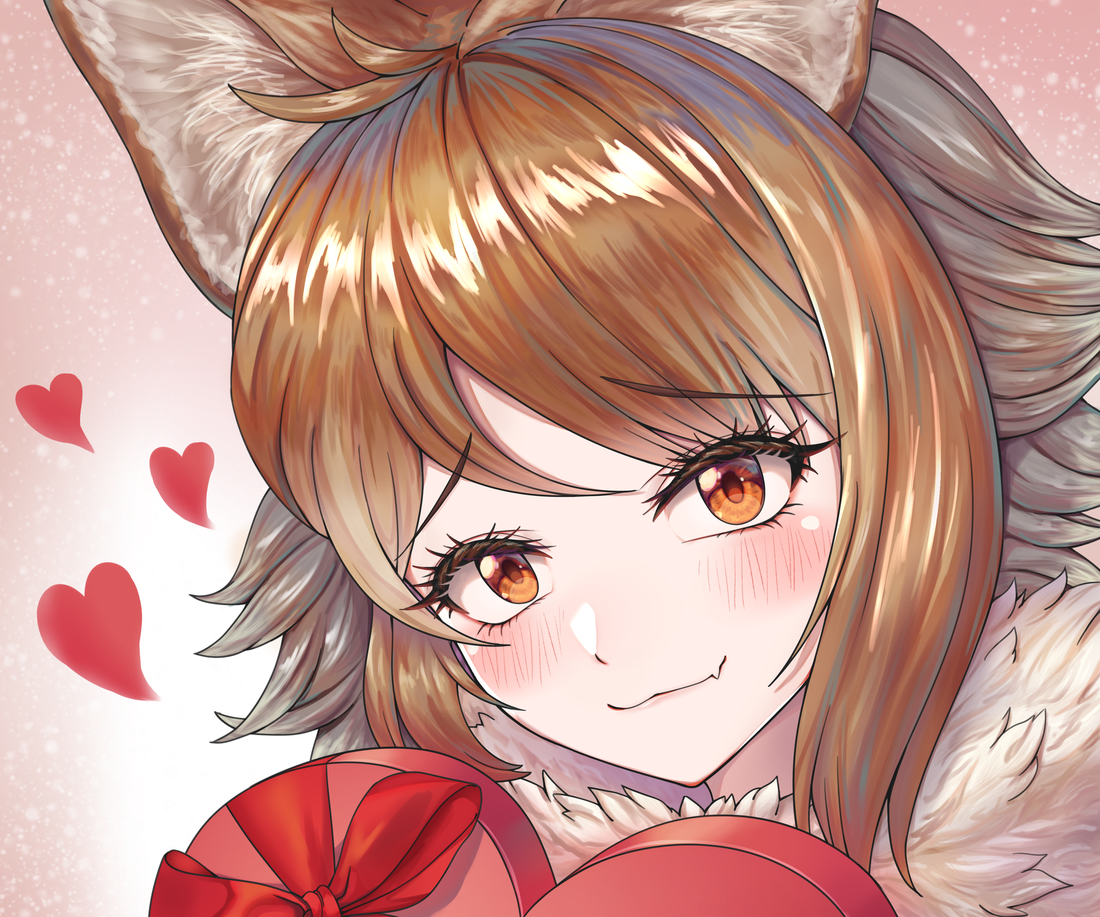 Grey Wolf from Kemono Friends holding a heart-shaped chocolate box HD Wallpaper