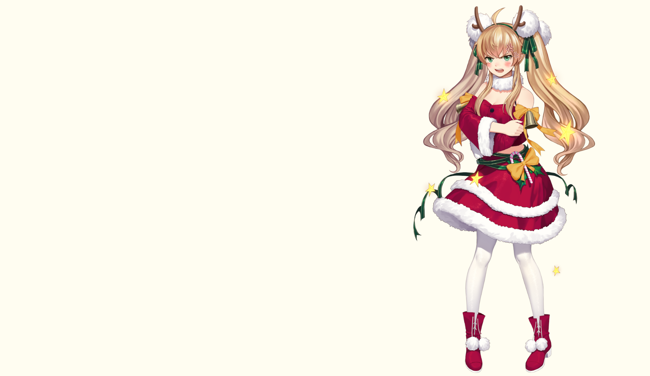 Anime girl in Christmas outfit with reindeer antlers HD Wallpaper