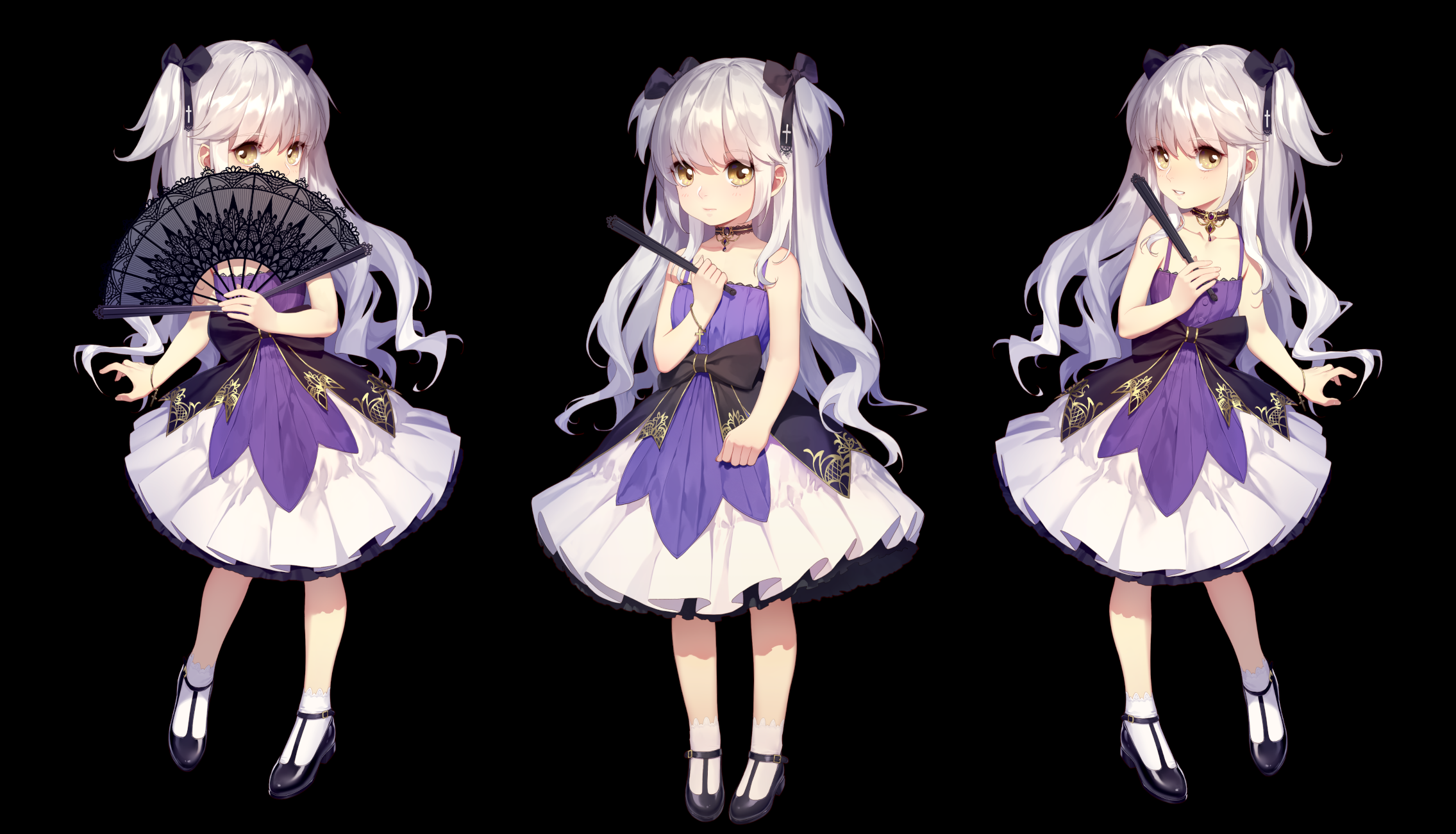 Girl with white hair and purple dress HD Wallpaper