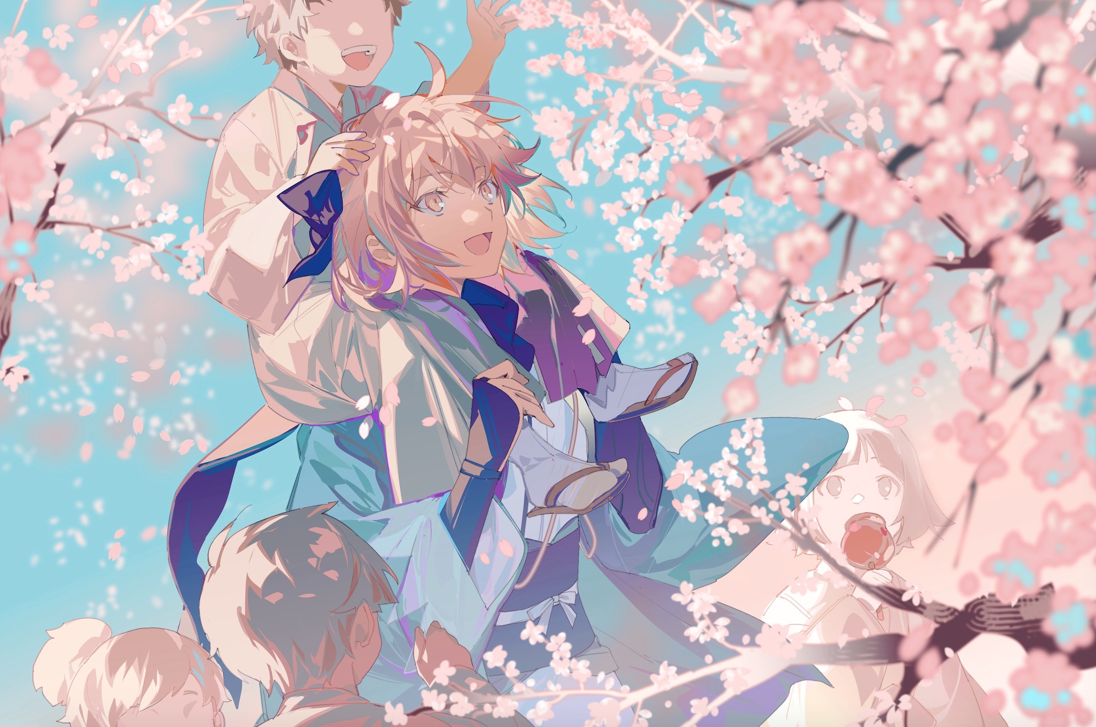 Characters from Fate/Grand Order under cherry blossoms HD Wallpaper