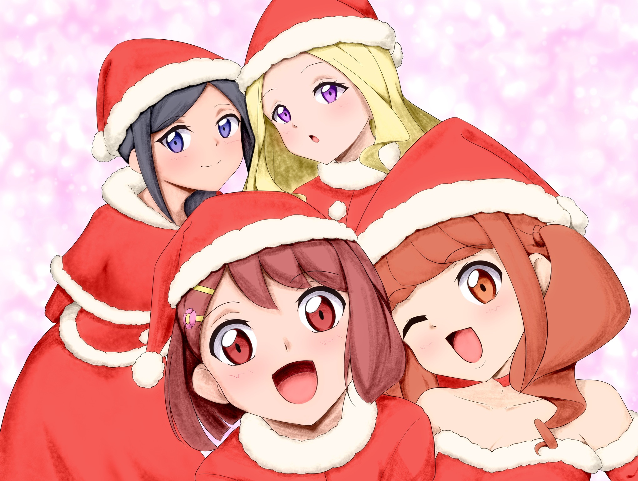 Healin Good PreCure characters in Santa outfits HD Wallpaper