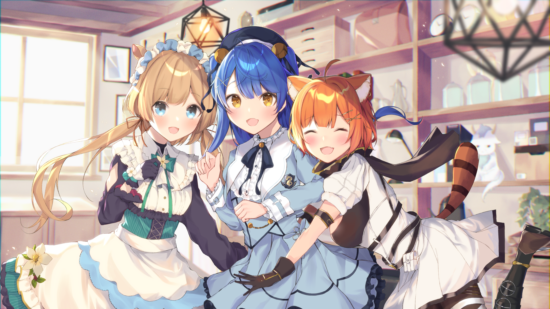 Eli Conifer, Amamiya Kokoro, and Ratna Petit from Nijisanji HD Wallpaper