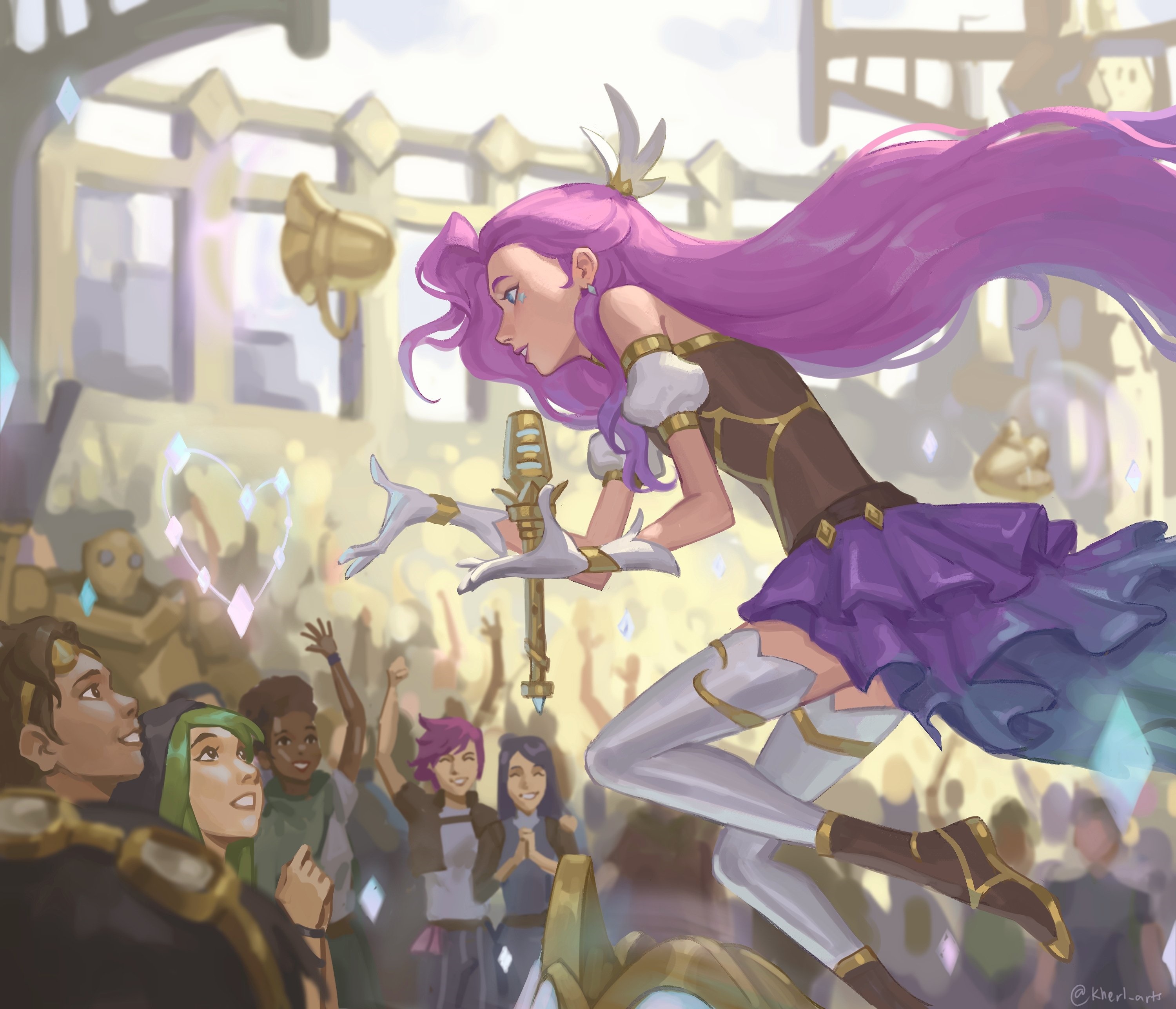 Seraphine from League of Legends performing for a crowd HD Wallpaper