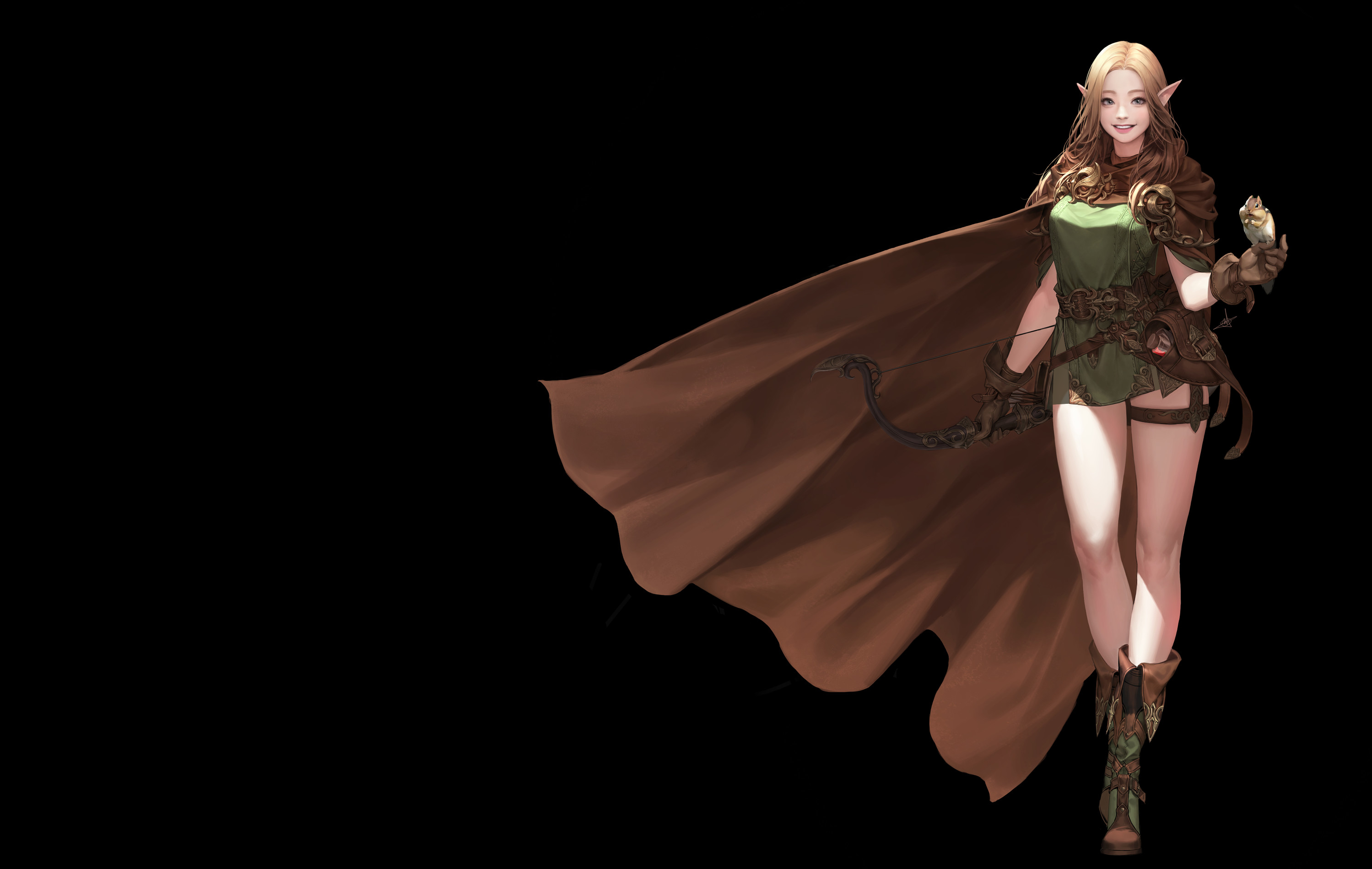 Fantasy Elf Archer with Brown Cape HD Wallpaper