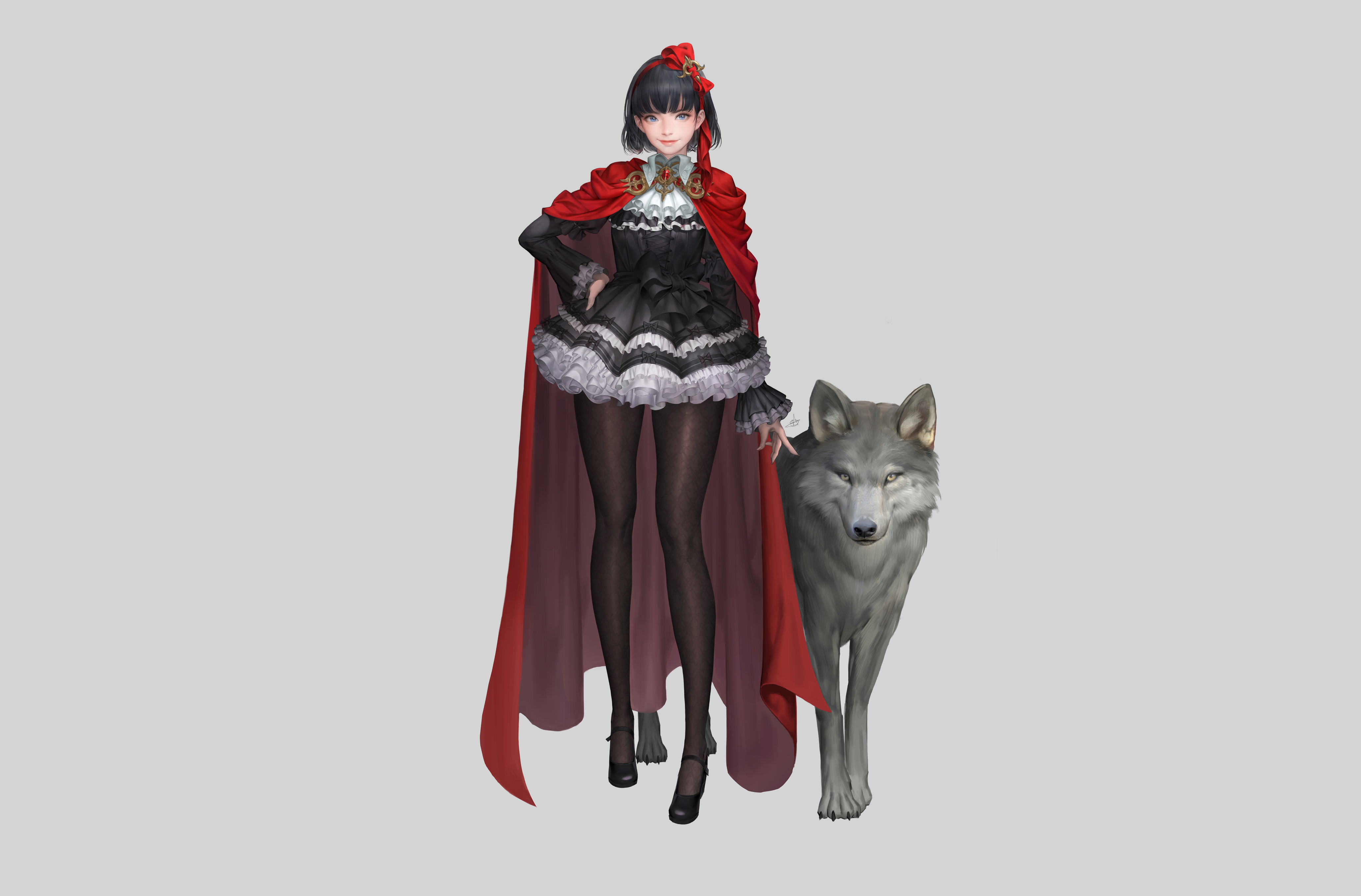 Girl in red cape with wolf from Uncharted Wars: Oceans&Empires 4K HD Wallpaper