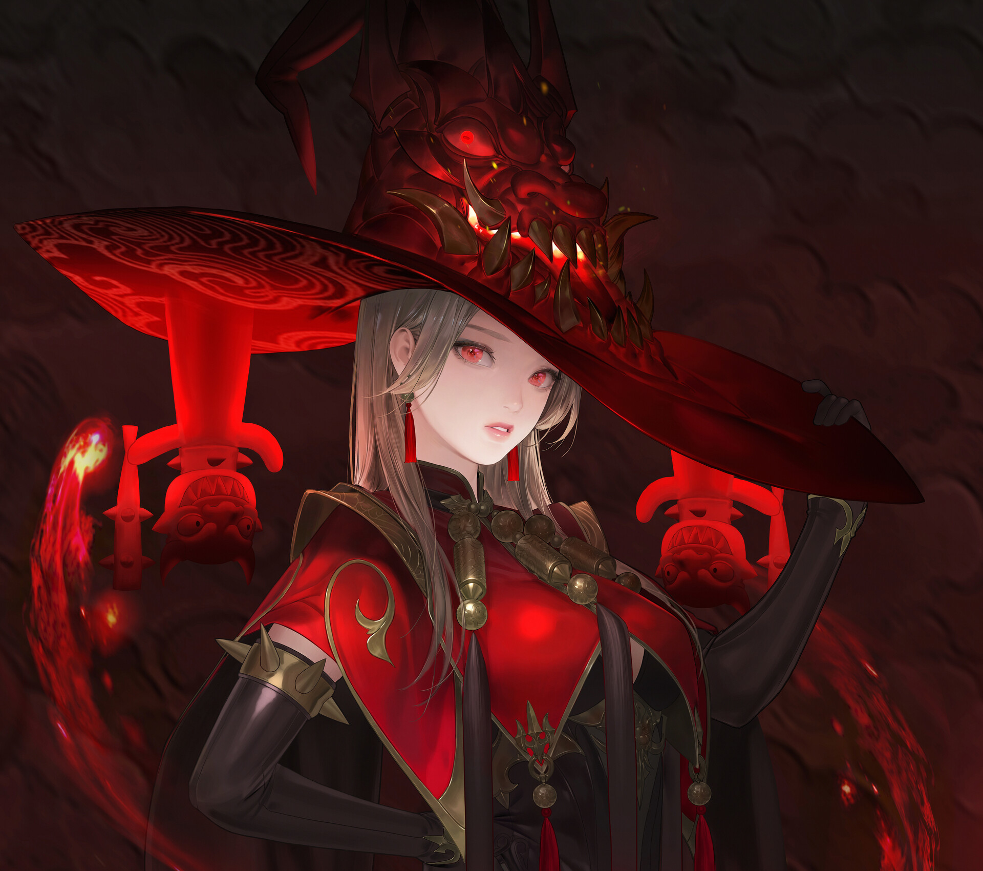 Fantasy Witch with Dragon Hat HD Wallpaper