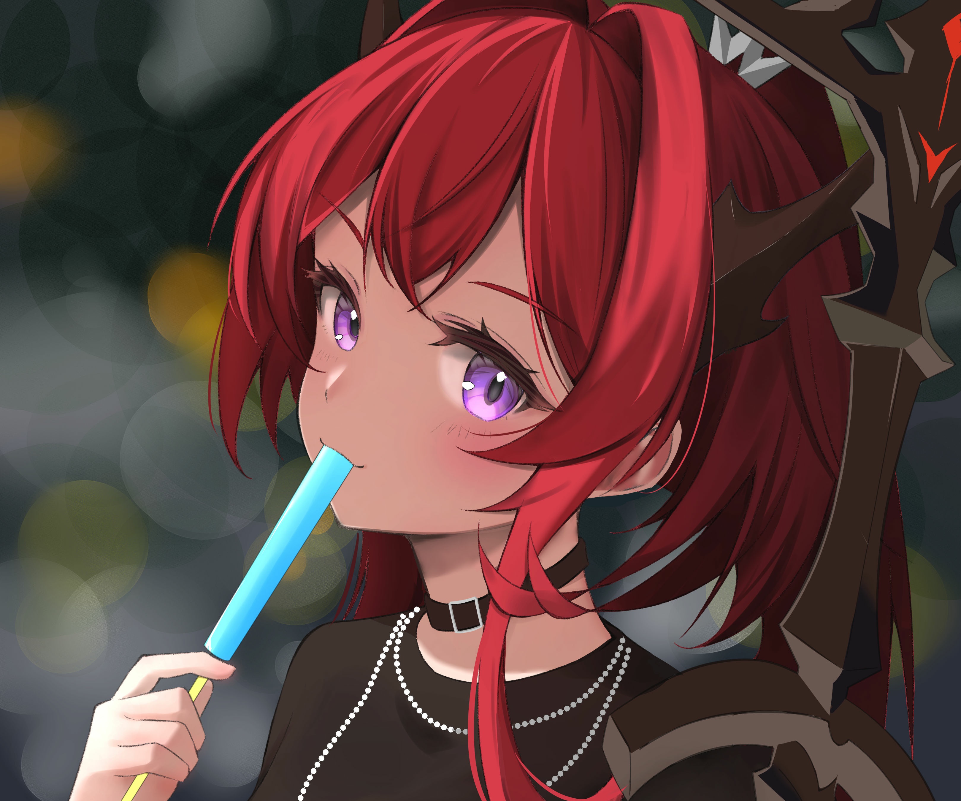 Surtr from Arknights eating a popsicle HD Wallpaper