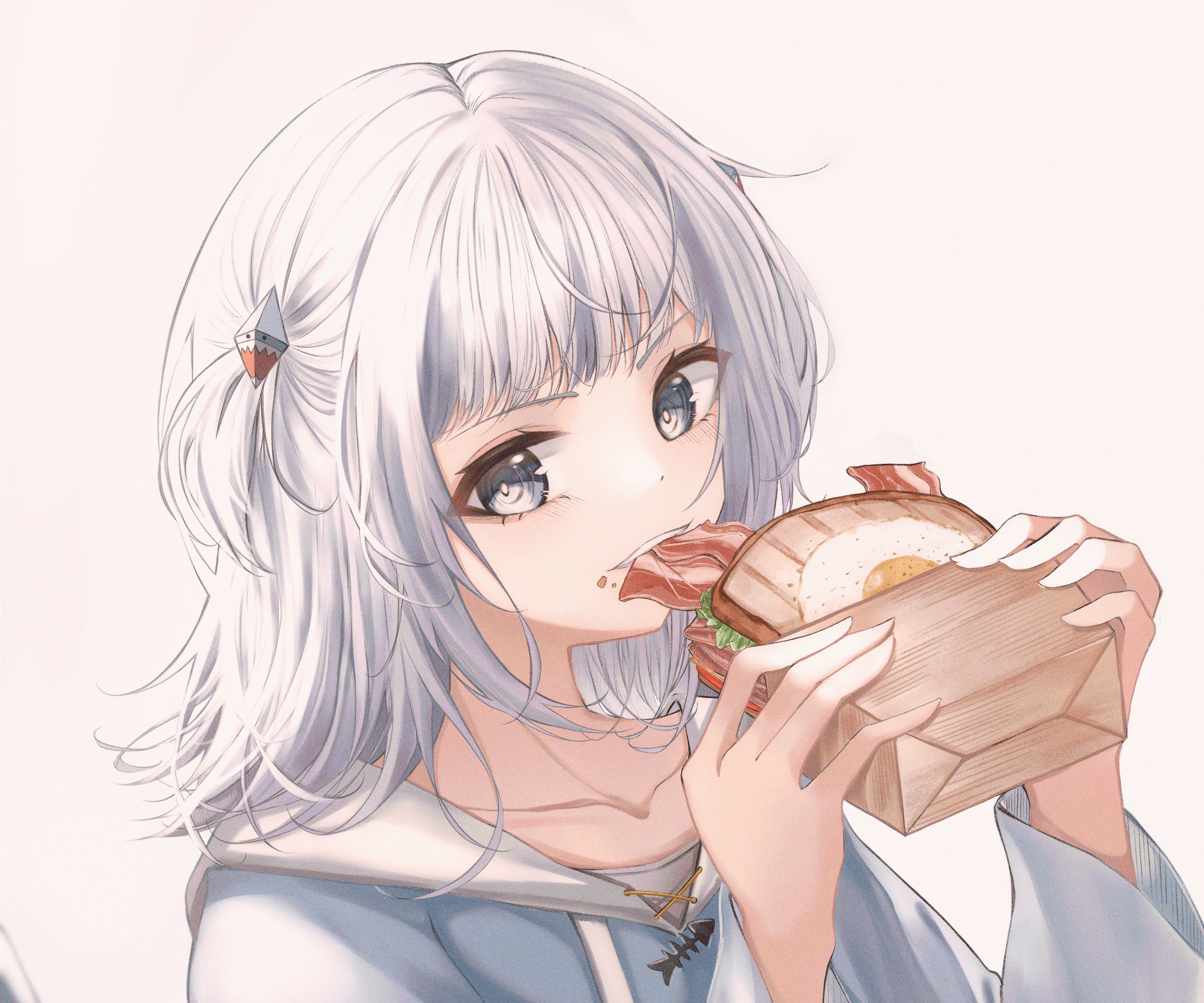 Gawr Gura from Hololive eating a sandwich HD Wallpaper