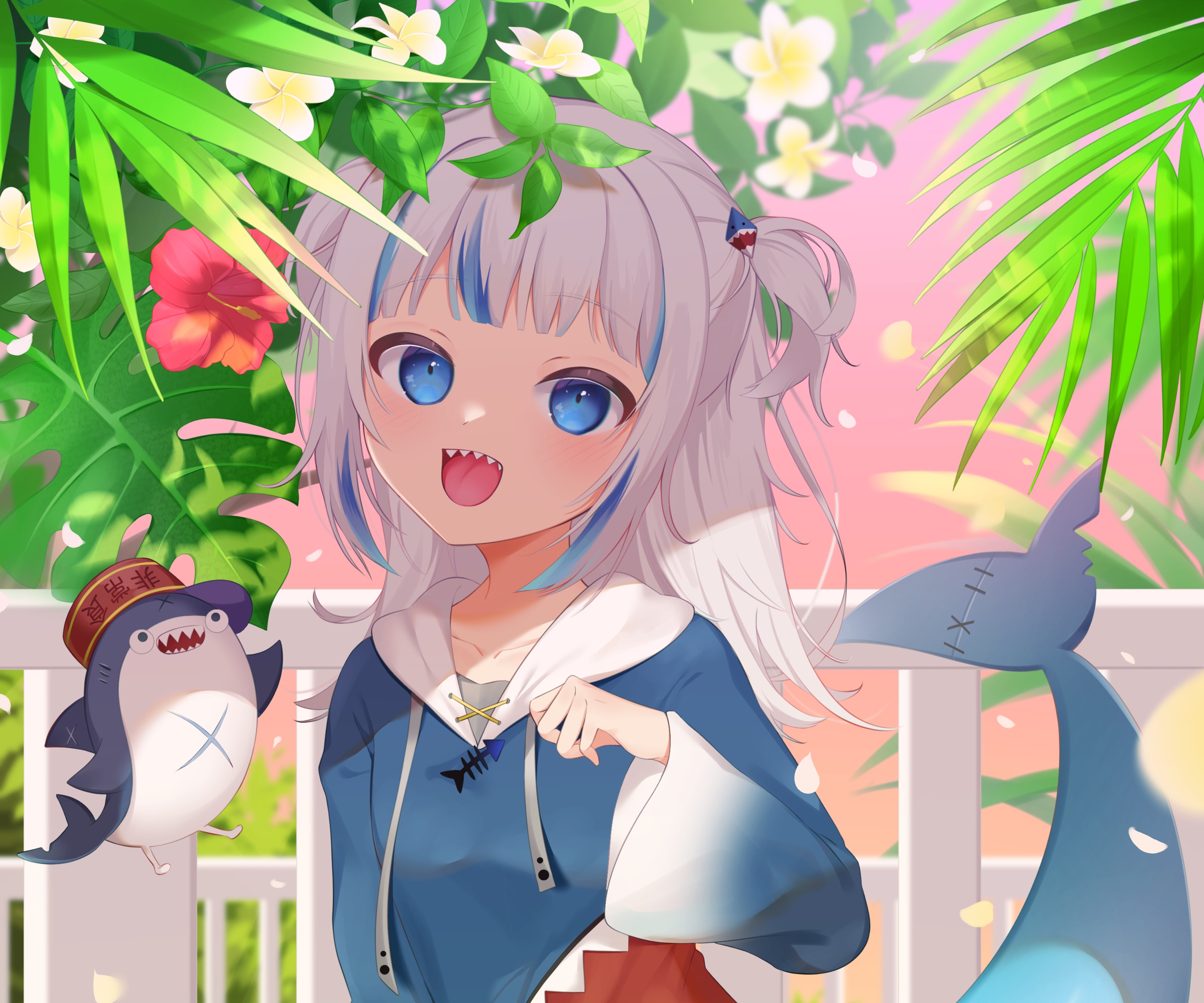 Gawr Gura from Hololive with a shark plushie HD Wallpaper