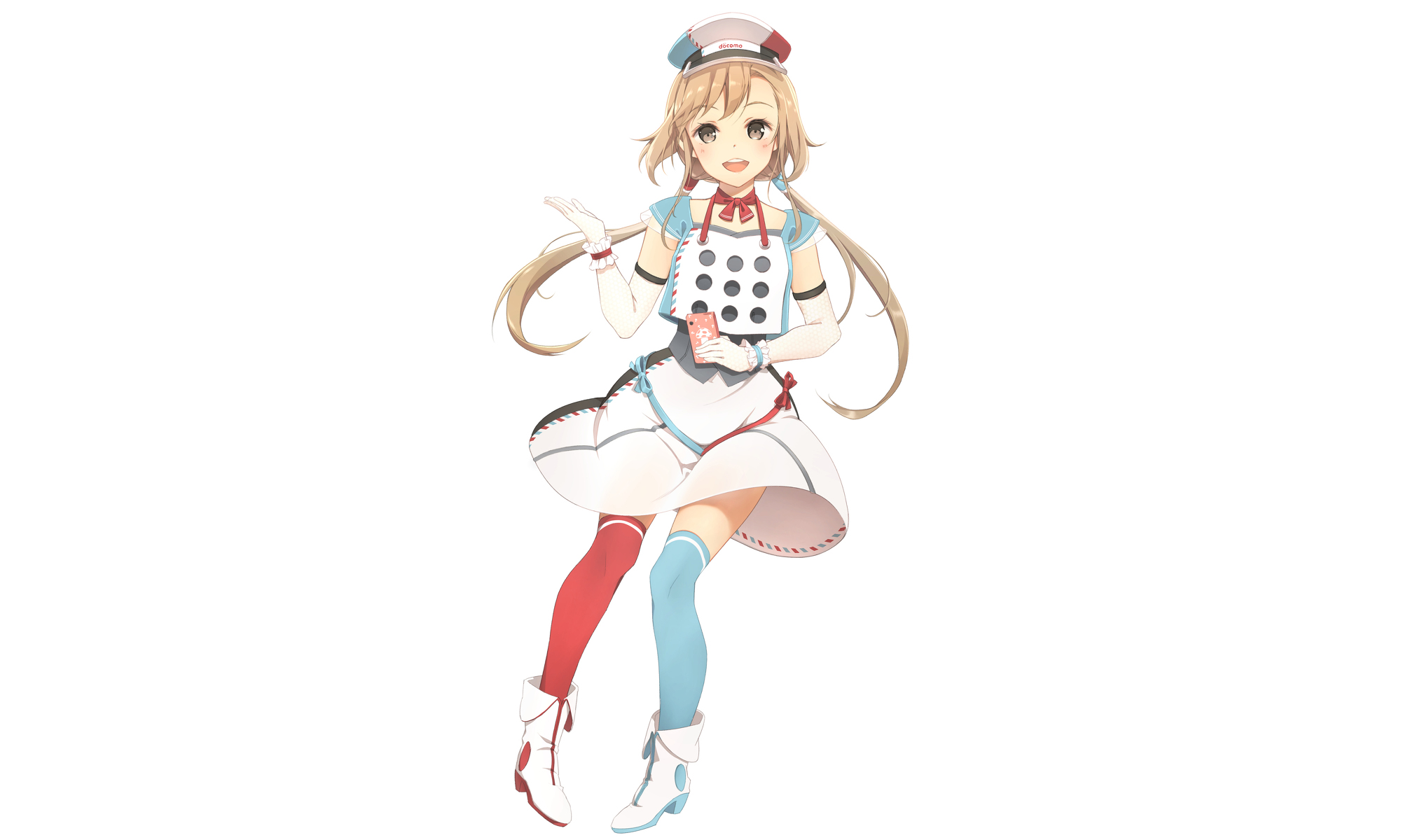 Girl in a maid outfit holding a pink phone HD Wallpaper