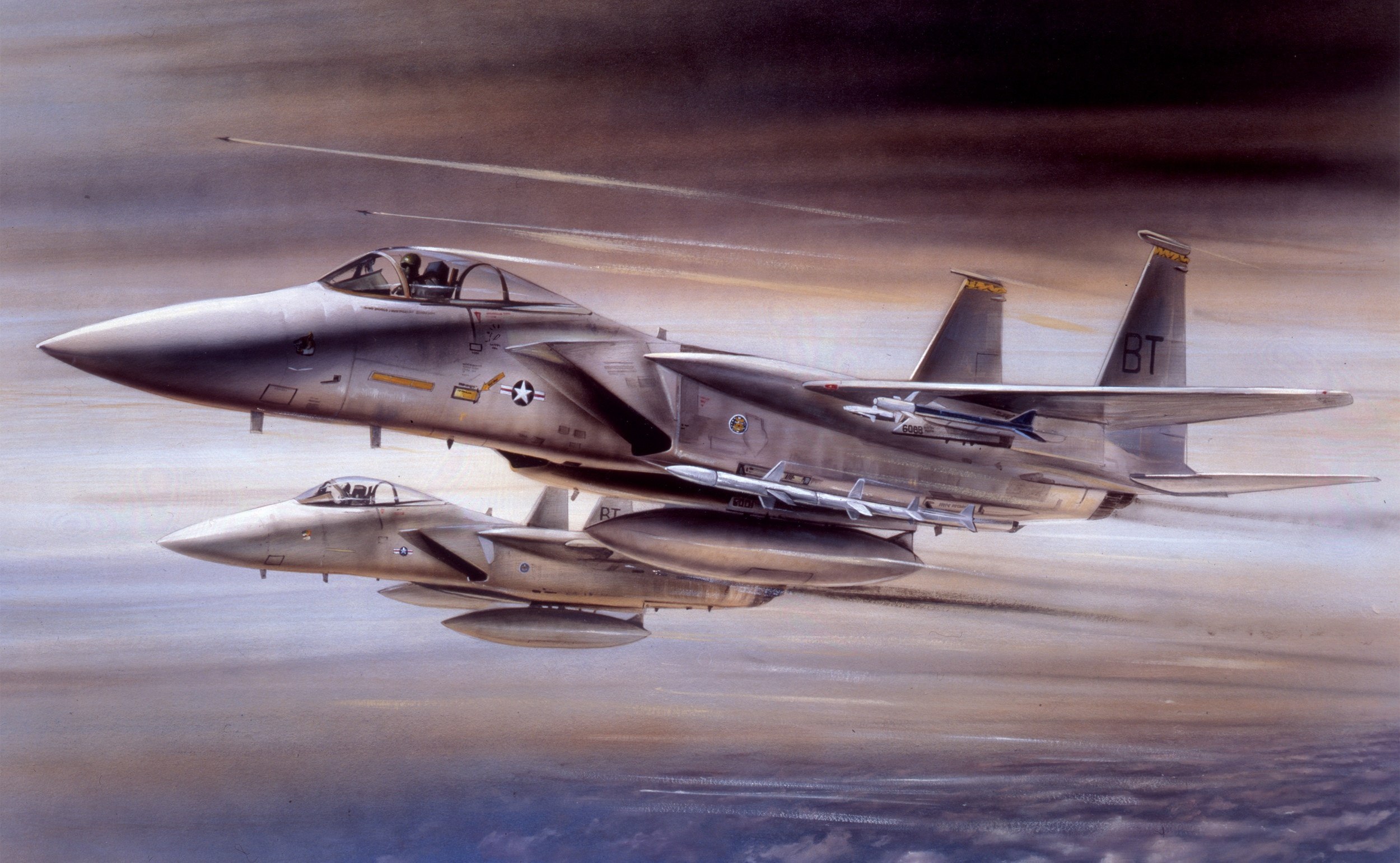 Two McDonnell Douglas F-15 Eagle fighter jets in flight HD Wallpaper