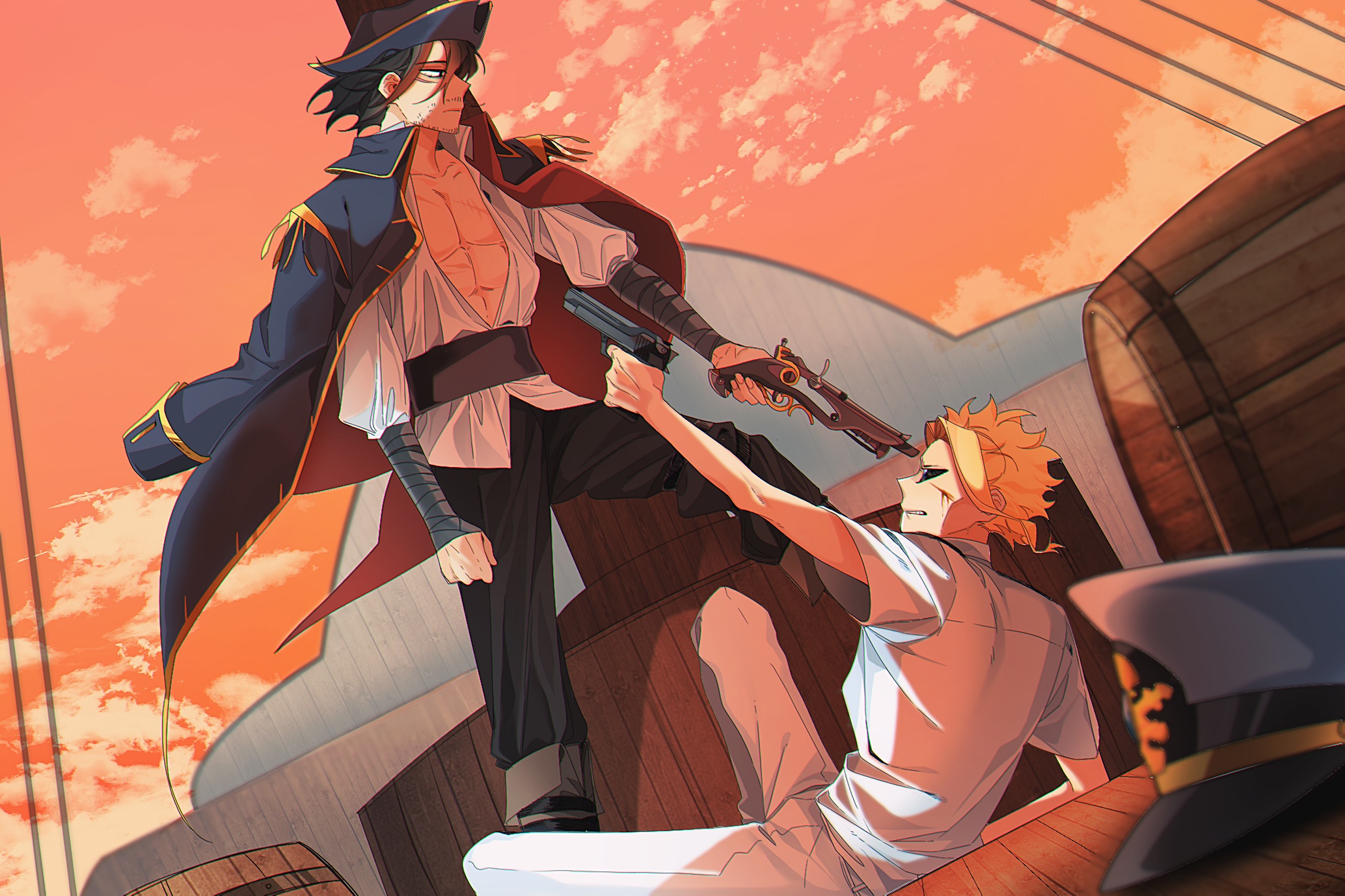 Pirate Aizawa and All Might on a Ship HD Wallpaper