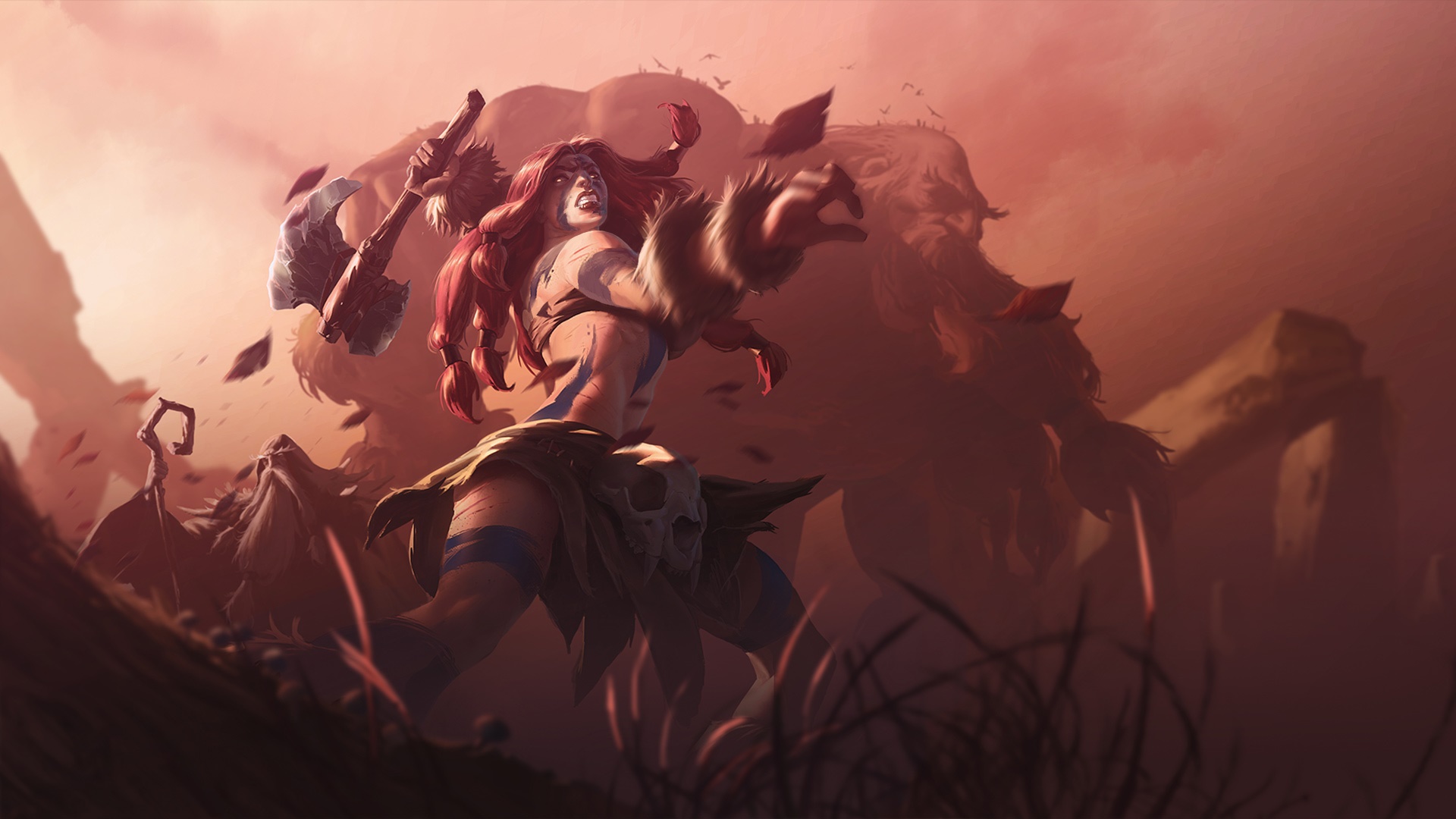 Woman with axe and beast in Albion Online HD Wallpaper