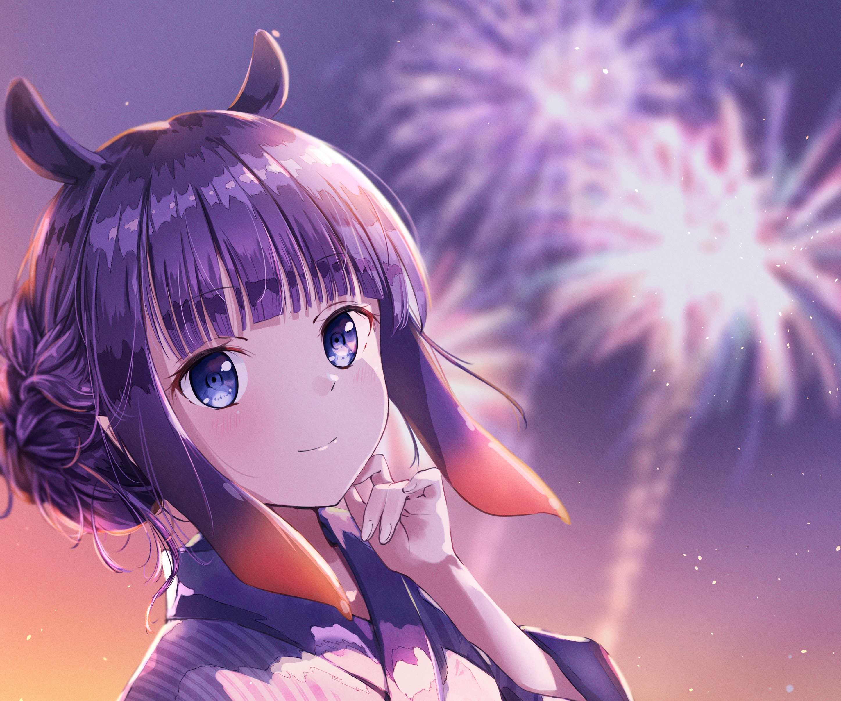 Ninomae Ina'nis from Hololive wearing a yukata with fireworks HD Wallpaper