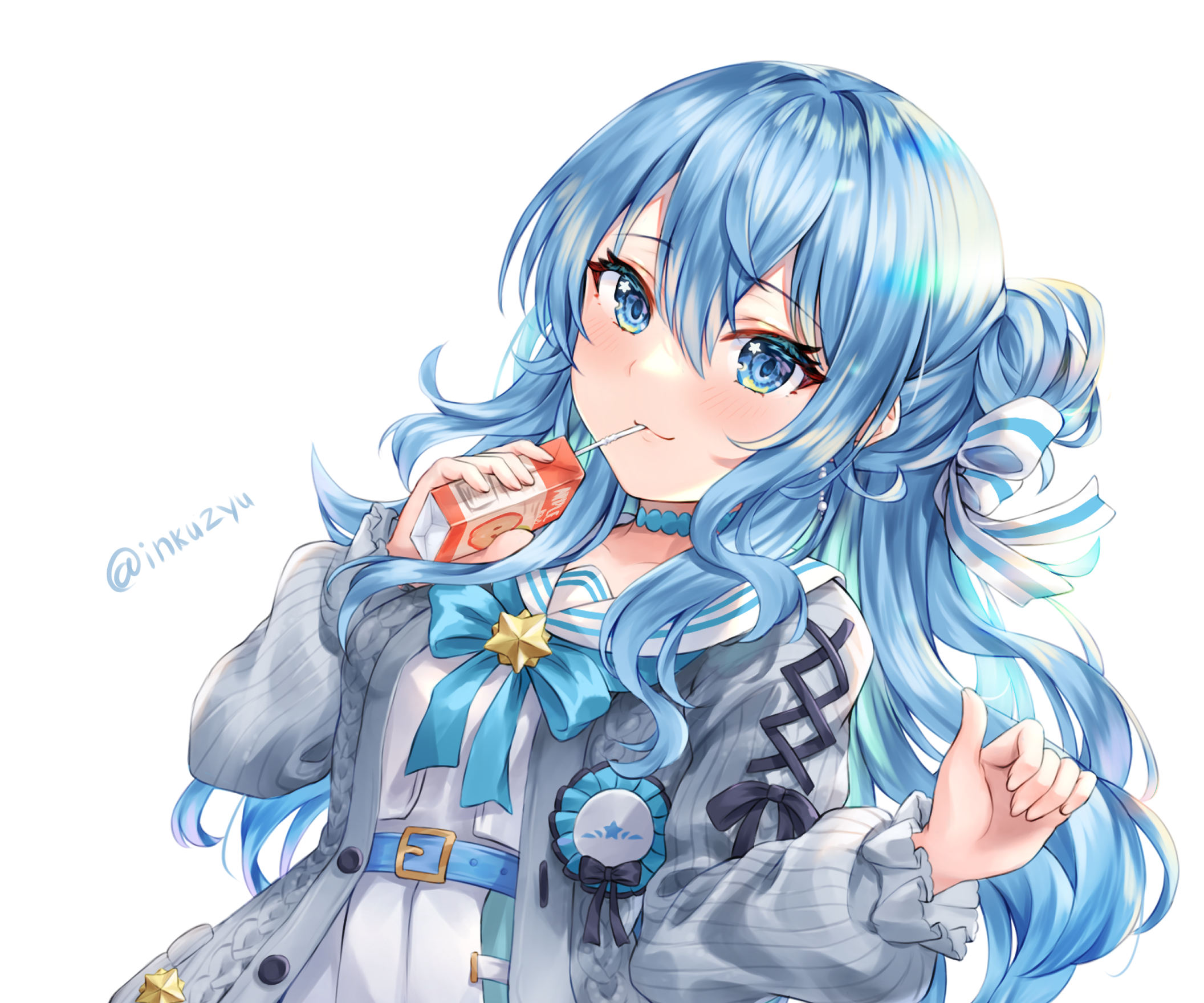 Hoshimachi Suisei from Hololive drinking juice HD Wallpaper