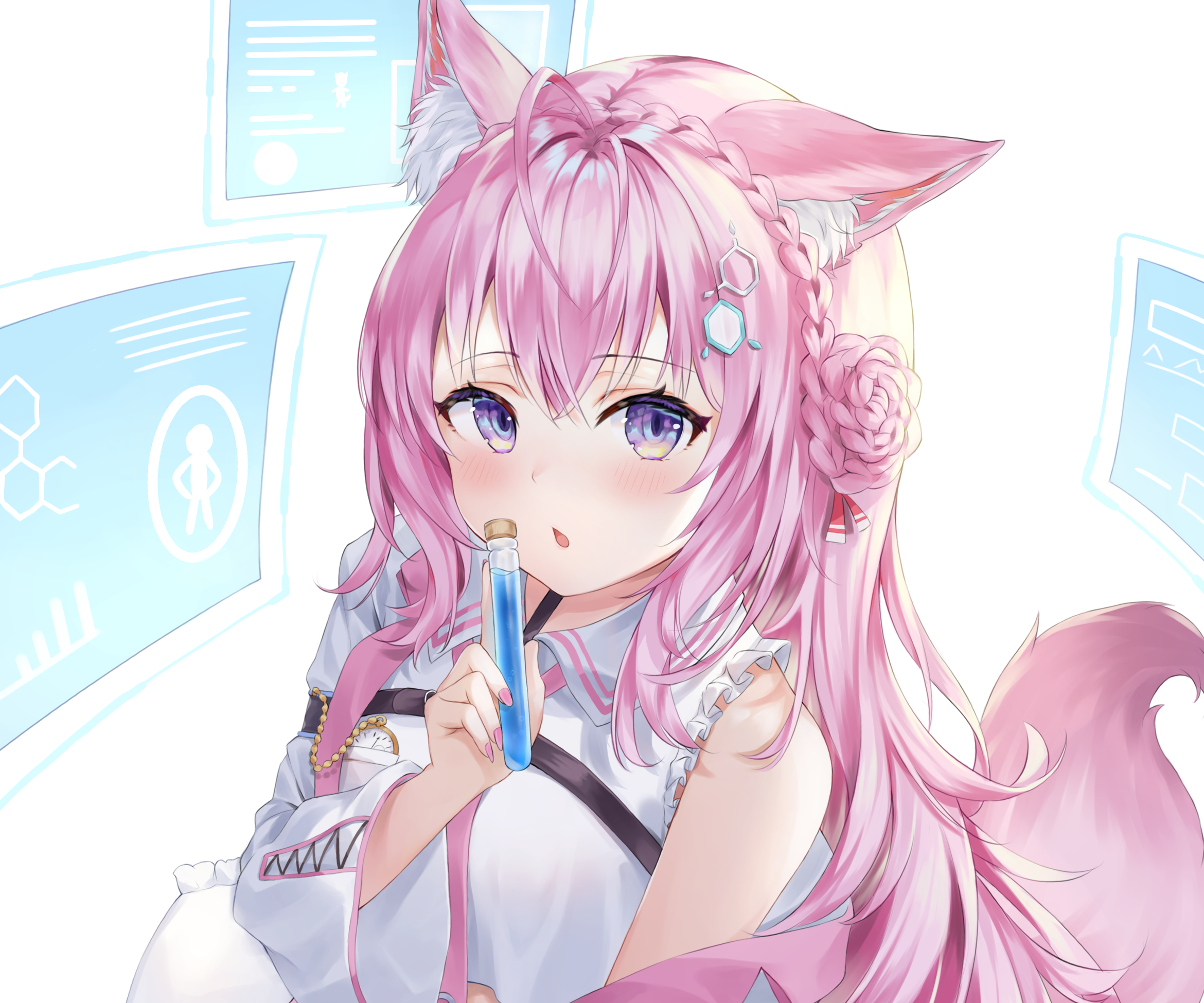 Hakui Koyori from Hololive holding a test tube HD Wallpaper